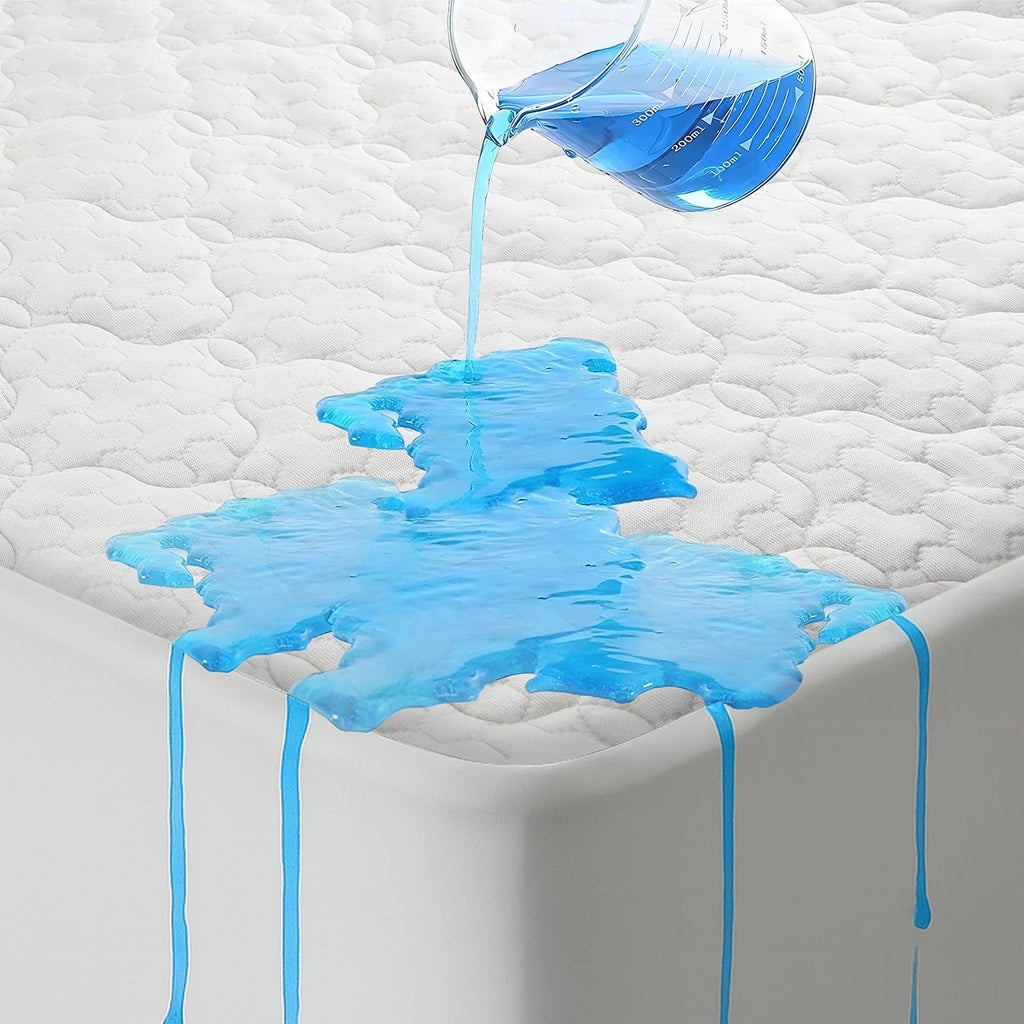 5 - Sided Waterproof Mattress Protector, Queen Size Quilted Bamboo Rayon Mattress Cover, Breathable Cooling Noiseless Bed Fitted Sheets, Soft Bedding Pad with Deep Pocket Up to 18" - Martin Corner Bedding