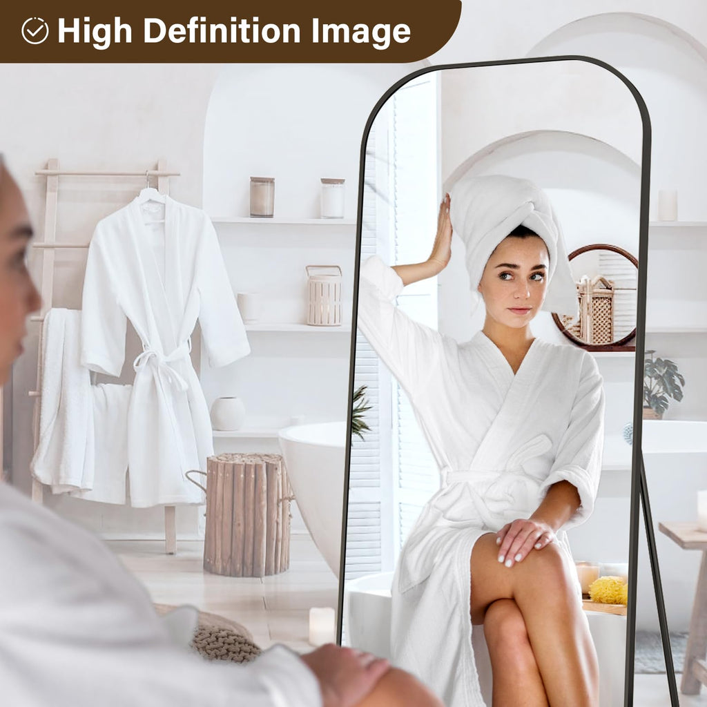 56x21 Inch Full Length Mirror - Large Floor Standing & Wall Mountable Full Body Mirror with Sturdy Aluminum Frame, Arched Top Design, Freestanding or Hanging for Bedroom, Living Room, Cloakroom,Black - Martin Corner Bedding