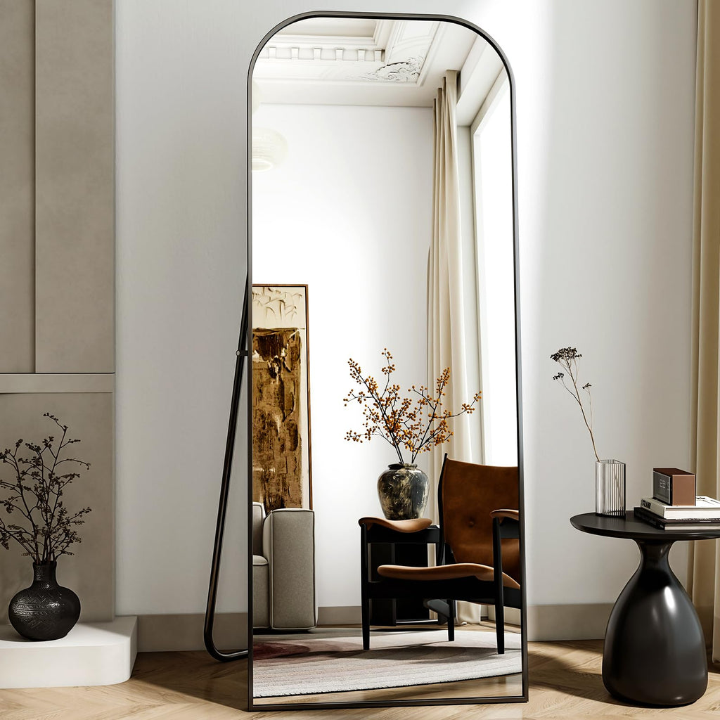 56x21 Inch Full Length Mirror - Large Floor Standing & Wall Mountable Full Body Mirror with Sturdy Aluminum Frame, Arched Top Design, Freestanding or Hanging for Bedroom, Living Room, Cloakroom,Black - Martin Corner Bedding