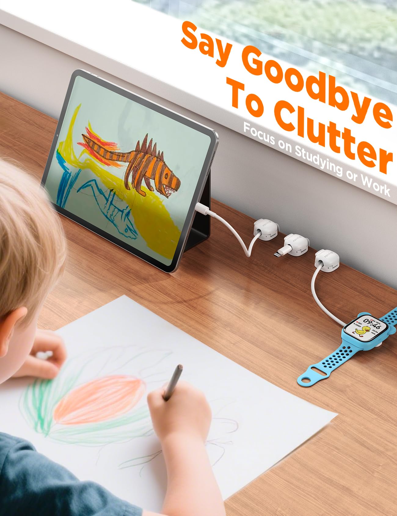 6Pack Cord Organizer, Chfeila Compact Dual Spring & Clasp Lock Cable Management Clips, Adhesive Phone Charger Keeper, Wire Holder for Nightstand/Wall/Car, Home Office Desk Accessories Decor Essentials - Martin Corner Bedding