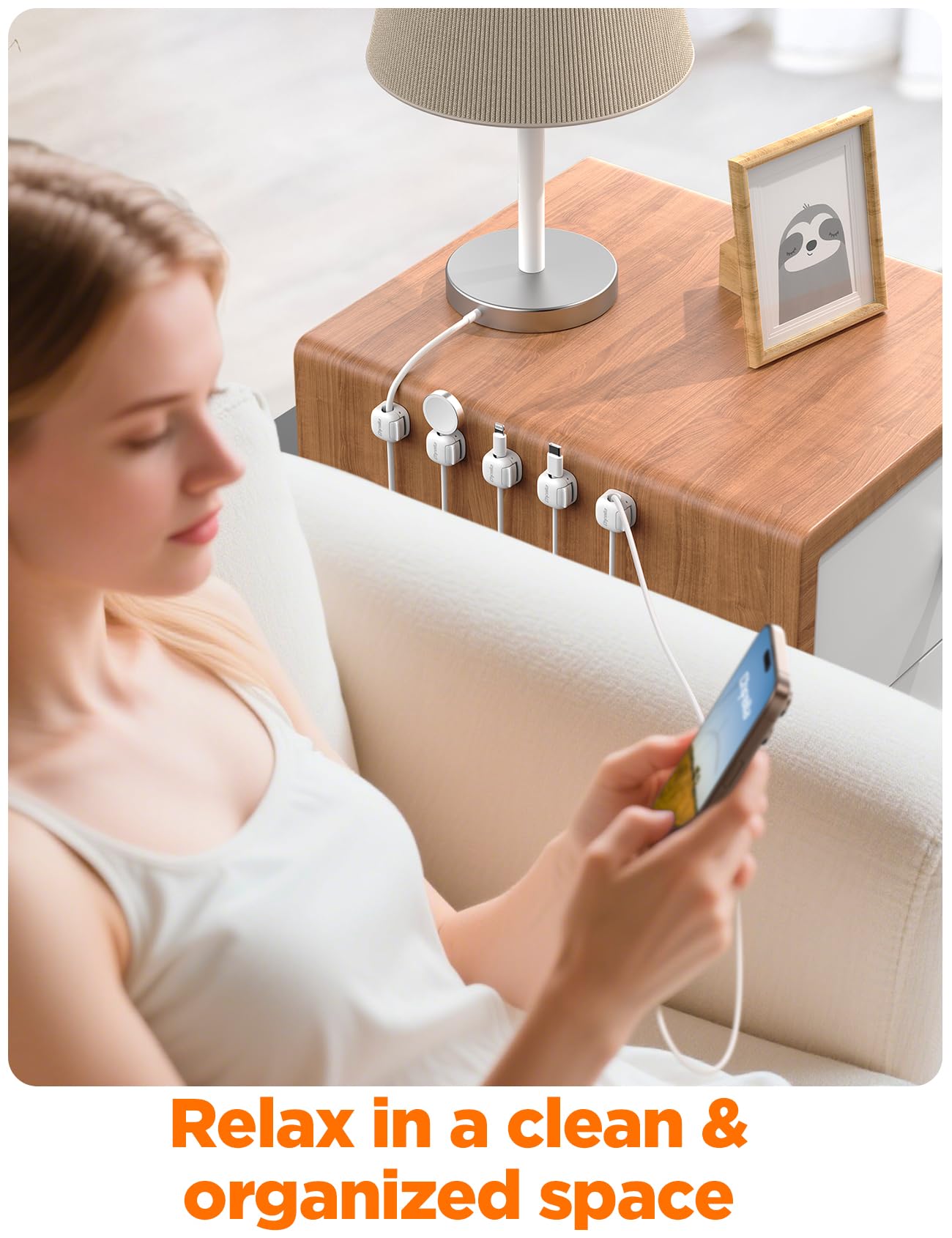 6Pack Cord Organizer, Chfeila Compact Dual Spring & Clasp Lock Cable Management Clips, Adhesive Phone Charger Keeper, Wire Holder for Nightstand/Wall/Car, Home Office Desk Accessories Decor Essentials - Martin Corner Bedding