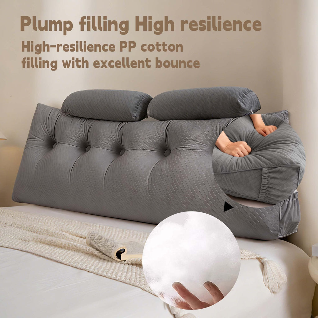 Affodwzun Reading Pillow for Bed, Bed Wedge Pillow for headboard, with Removable Cover & Side Pockets, for Neck & Lumbar Support, with Neck Cushion for Bed Dorm Sofa(Grey, 59in) - Martin Corner Bedding