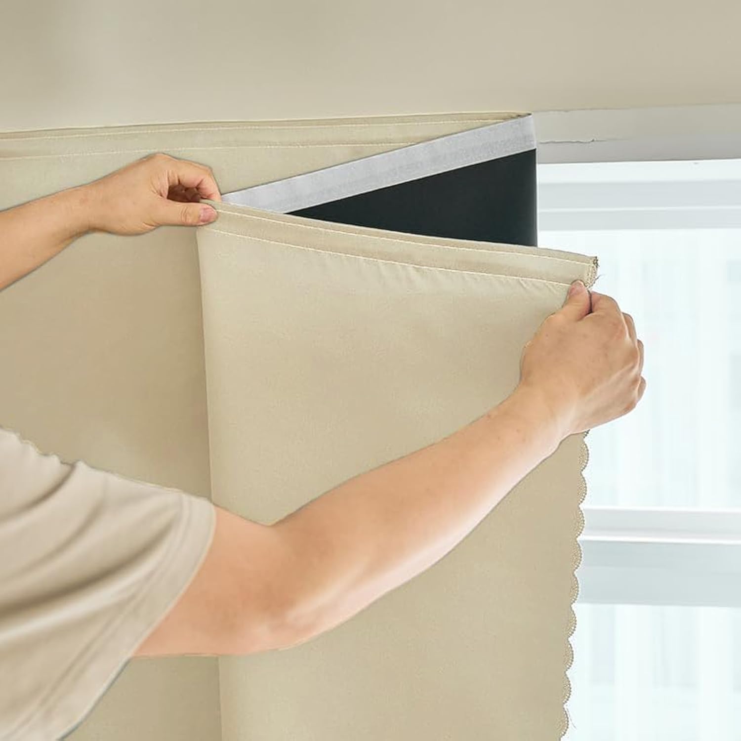 AJAZZ 100% Blackout Curtains for Bedroom Self Adhesive Curtains Temporary Curtain Easy to Install Used for Boho Curtains Window Curtain (Beige, 59" W x 84" L) 1 Panel - Martin Corner Bedding