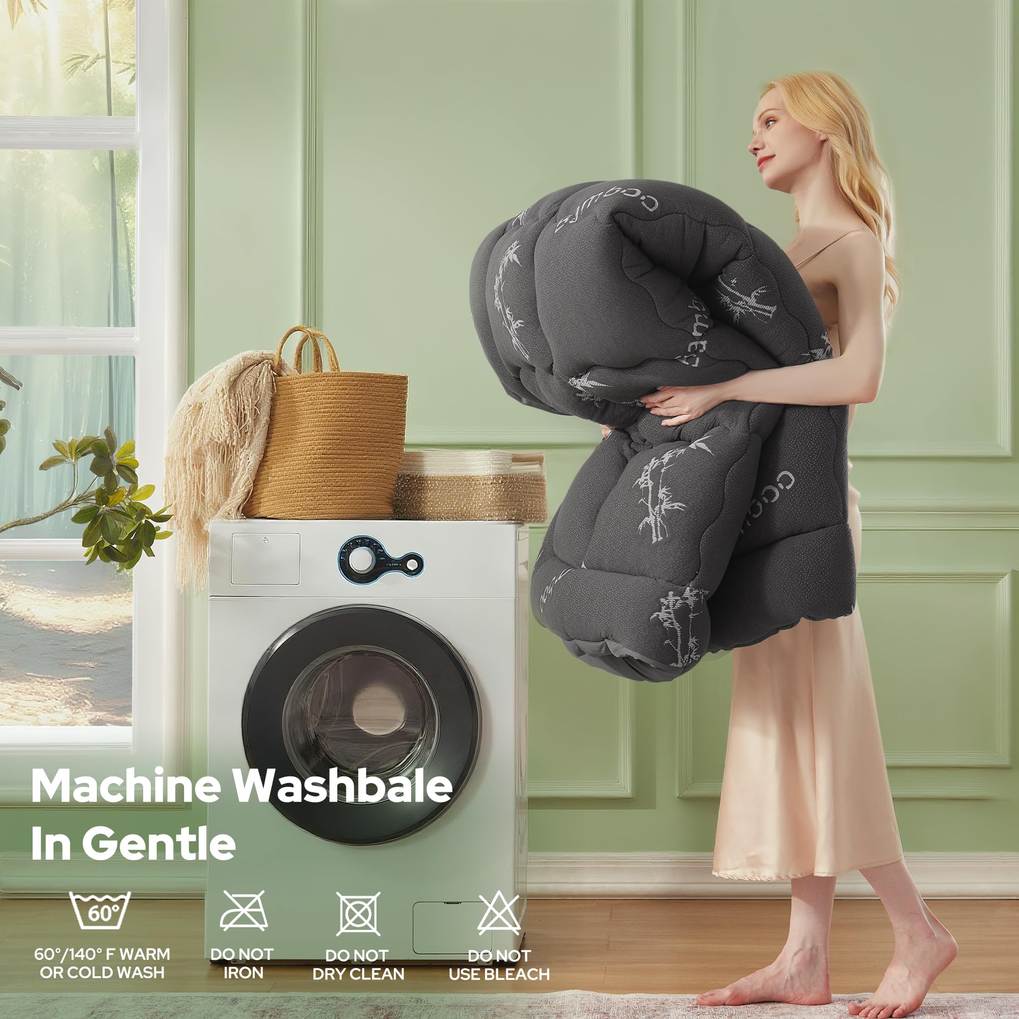 BEDLORE Queen Mattress Topper Viscose Derived from Bamboo, Thick Pillow Top Mattress Pad with Stretchable Pockets for 6 - 18 inches Mattress, Soft Mattress Topper for Back Pain Relief(Dark Gray) - Martin Corner Bedding