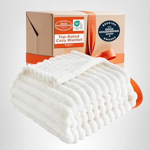 Bedsure GentleSoft White Throw Blanket for Couch - Cozy Blanket for Women, Cute Fleece Throw for Girls, Christmas Birthday Gifts for Women Men Teen, Room Home Boho Decor, Off White, 50x60 Inches - Martin Corner Bedding