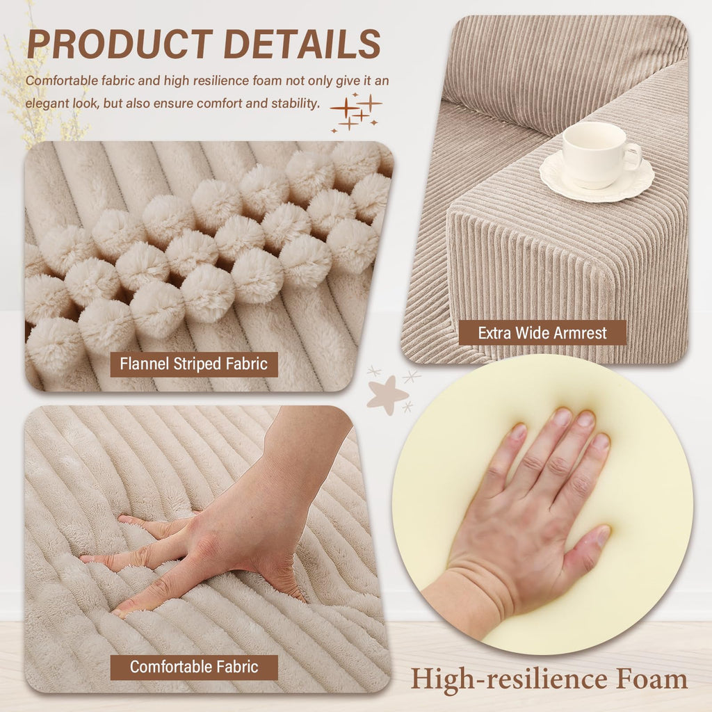 Boneless Couches for Living Room L - Shape Chaise Cloud Couch Modular Sectional 3 Pieces Deep Seat 111" Compressed Couches for Living Room Bedroom with Plush Corduroy Fabric No Assembly Required, Khaki - Martin Corner Bedding