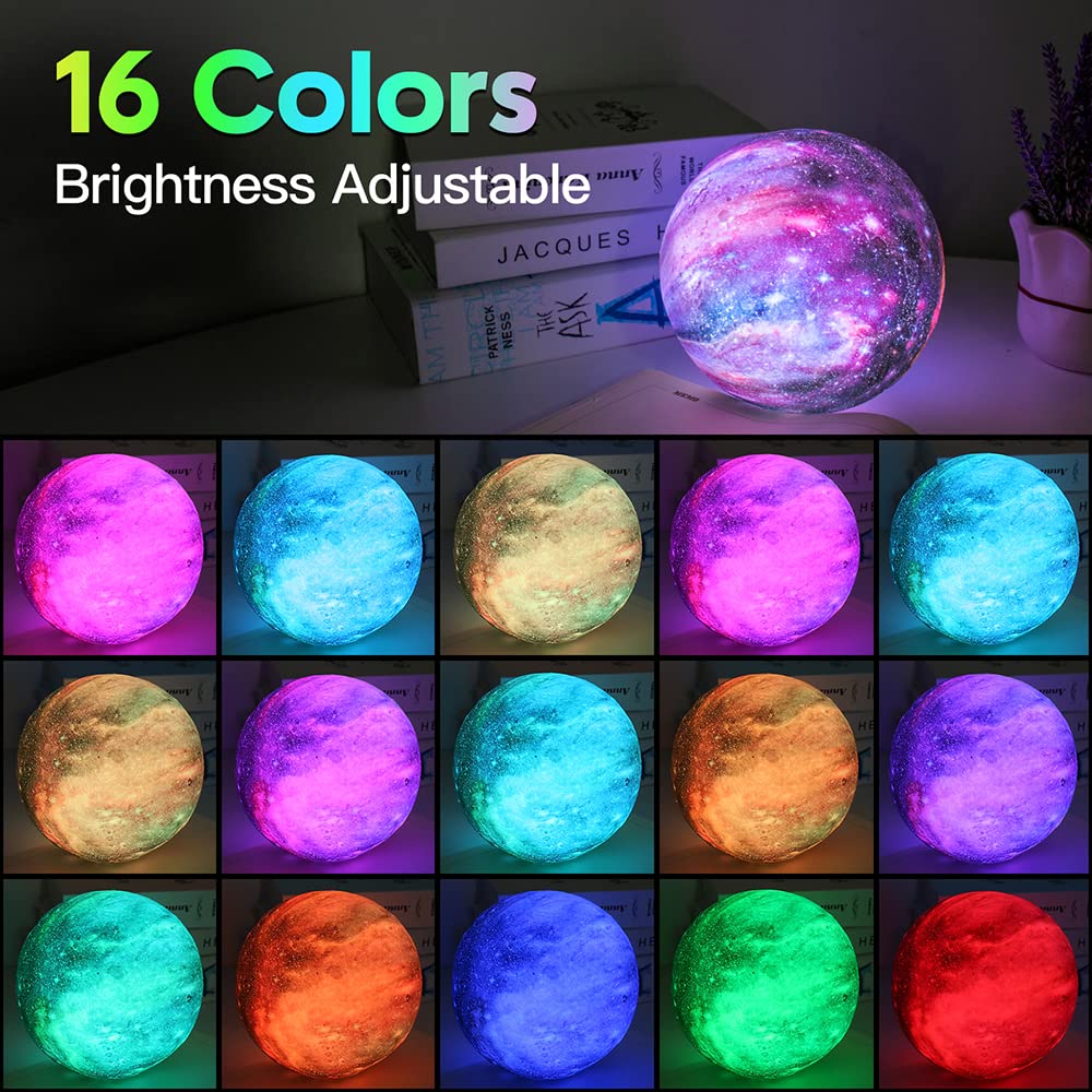 BRIGHTWORLD Moon Lamp Galaxy Lamp 5.9 inch 16 Colors LED 3D Moon Light, Remote & Touch Control Moon Night Light Christmas Gifts for Girls Boys Kids Women Birthday（Wooden Base） - Martin Corner Bedding
