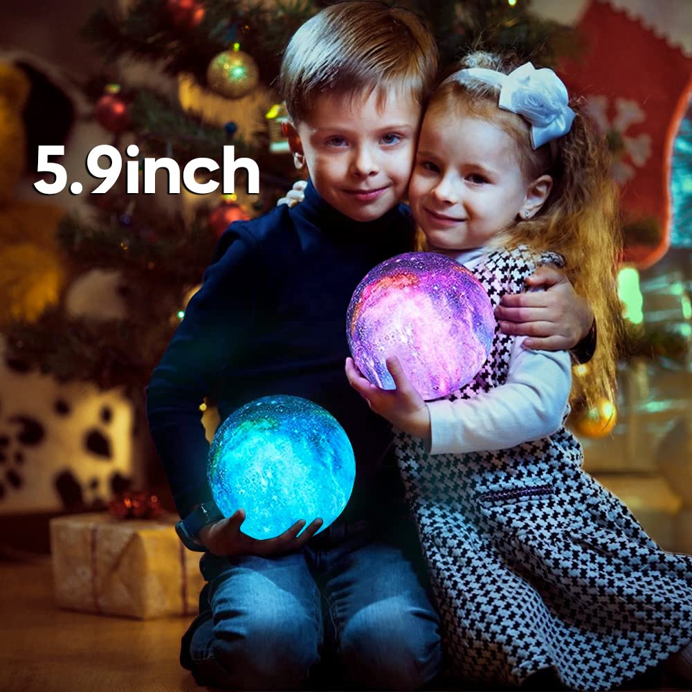 BRIGHTWORLD Moon Lamp Galaxy Lamp 5.9 inch 16 Colors LED 3D Moon Light, Remote & Touch Control Moon Night Light Christmas Gifts for Girls Boys Kids Women Birthday（Wooden Base） - Martin Corner Bedding