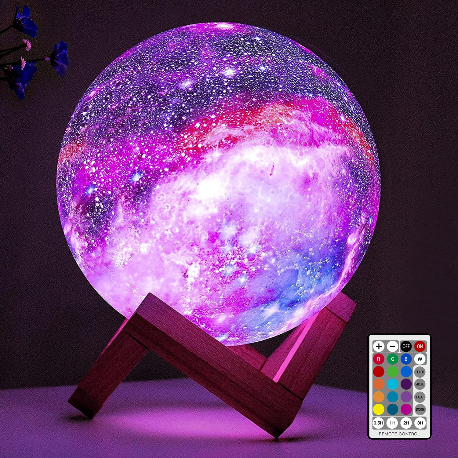 BRIGHTWORLD Moon Lamp Galaxy Lamp 5.9 inch 16 Colors LED 3D Moon Light, Remote & Touch Control Moon Night Light Christmas Gifts for Girls Boys Kids Women Birthday（Wooden Base） - Martin Corner Bedding