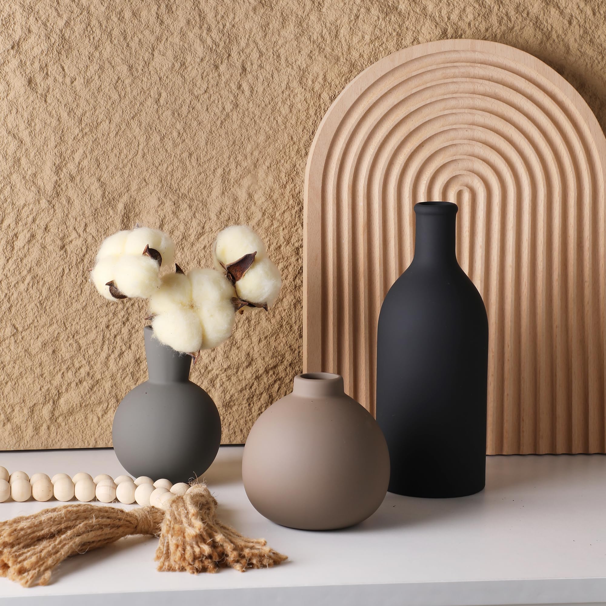 Ceramic Vase Set of 3, Vases Home Decor Rustic Farmhouse Decor Pottery Vases for Bouquet Pampas Grass Dried Fresh Flowers, Living Room, Kitchen, Bedroom, Bathroom, Entryway Mantel, Decor - Multicolor - Martin Corner Bedding