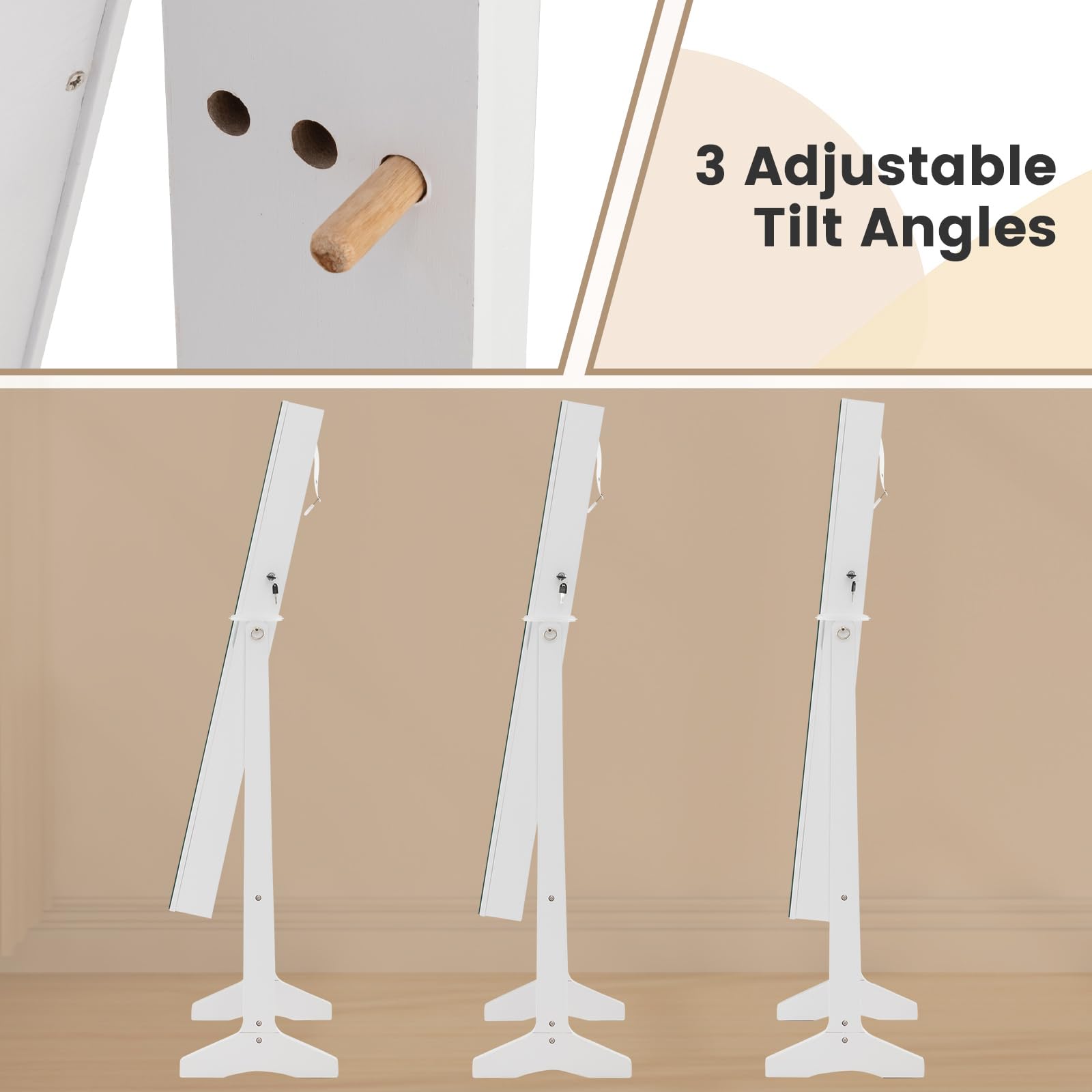 CHARMAID Jewelry Cabinet Armoire with Full Length Mirror, Flip - open Vanity Mirror, 3 Color LED Lights, Hair Dryer Holder, Lockable Standing Jewelry Organizer with Storage Shelves Drawers (White) - Martin Corner Bedding