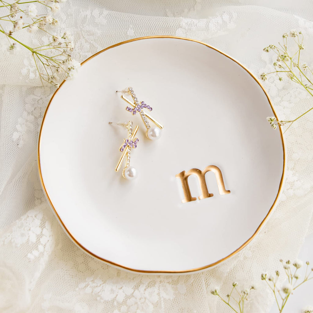 COLLECTIVE HOME - Ceramic Jewelry Tray, Decorative Trinket Dish for Rings Earrings Necklaces Bracelet Watch Keys, Birthday Mother's Day Christmas Gift for Women, 4.75", White Surface (M) - Martin Corner Bedding