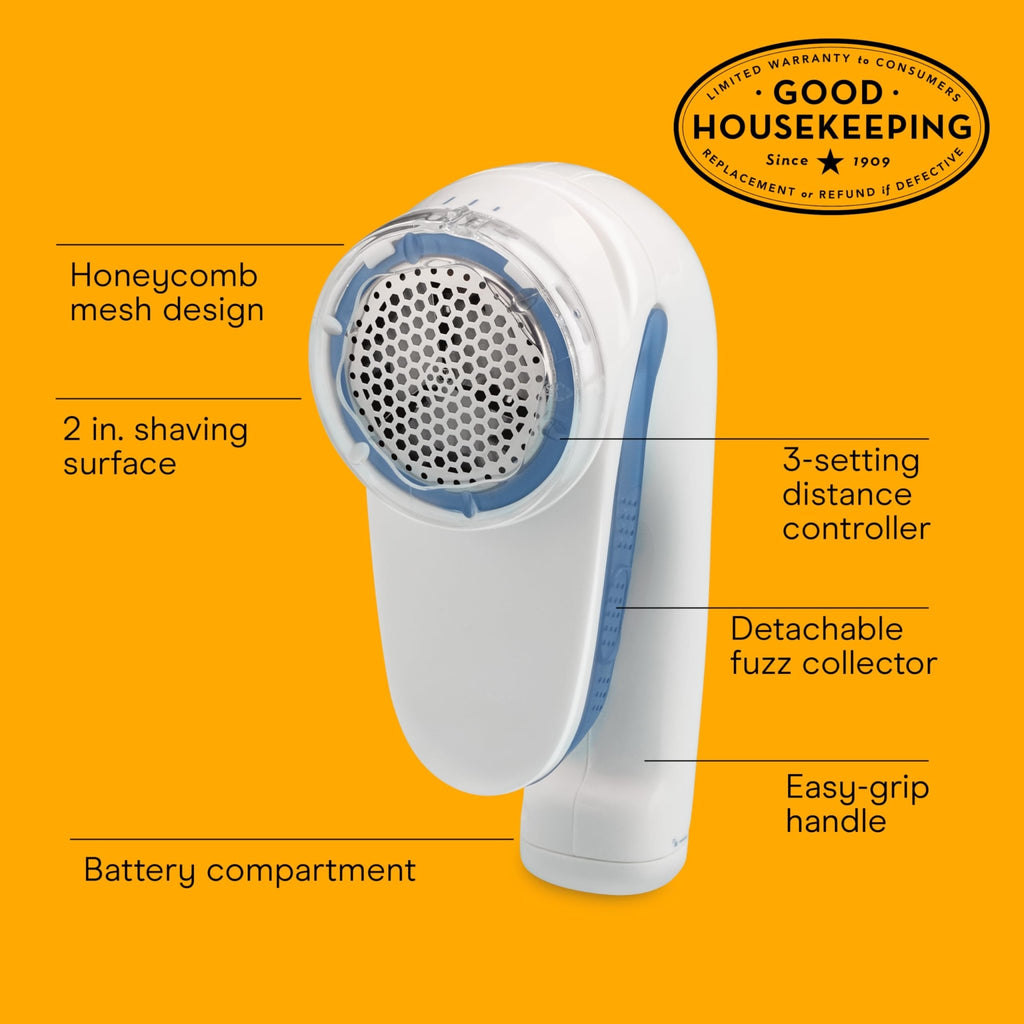 Conair Fabric Shaver and Lint Remover, Battery - Operated Portable Clothes Shaver with 3 Settings, Fuzz Remover for Sweaters, Clothing and Furniture, Large 2 - Inch Shaving Head, White - Martin Corner Bedding