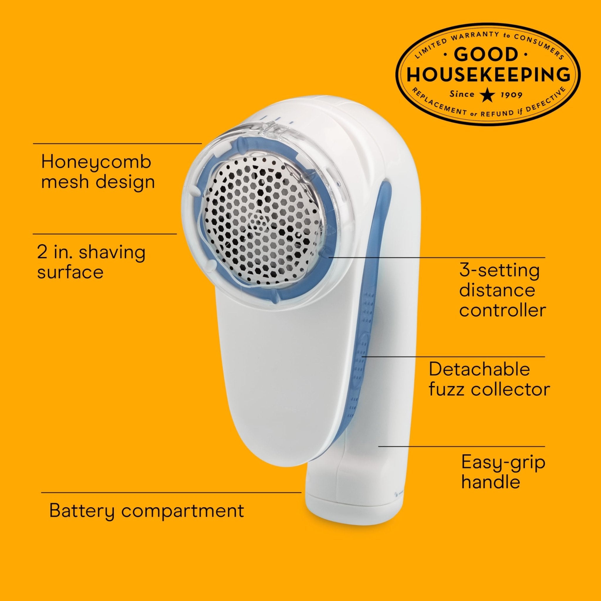 Conair Fabric Shaver and Lint Remover, Battery - Operated Portable Clothes Shaver with 3 Settings, Fuzz Remover for Sweaters, Clothing and Furniture, Large 2 - Inch Shaving Head, White - Martin Corner Bedding