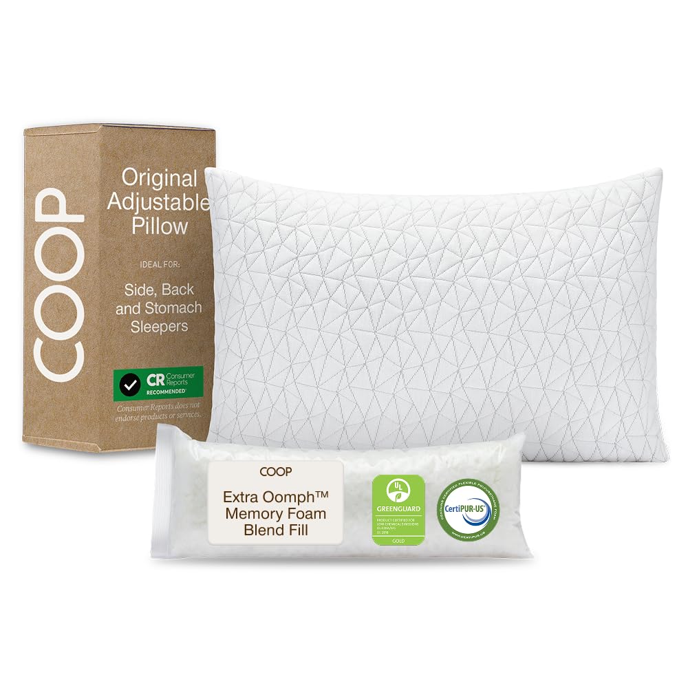 Coop Home Goods Original Adjustable Pillow, Queen Size Bed Pillows for Sleeping, Cross Cut Memory Foam Pillows - Medium Firm Back, Stomach and Side Sleeper Pillow, CertiPUR - US/GREENGUARD Gold - Martin Corner Bedding
