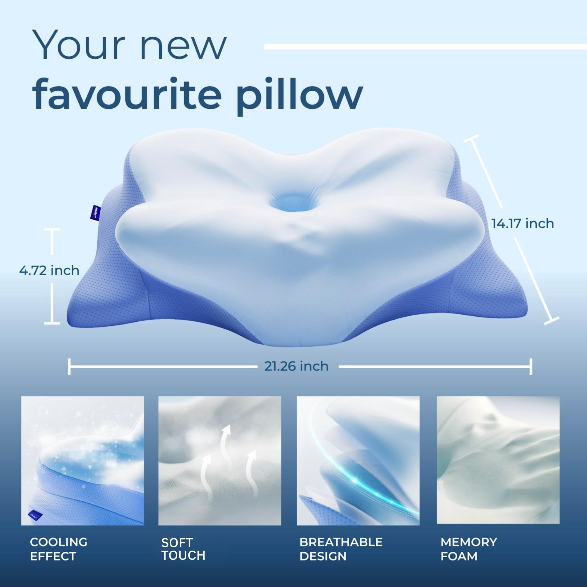 Derila Ergo Cervical Neck Pillow for Sleeping Pillow Contour Memory Foam Pillows for Back, Side Sleeper Pillows 21.25 x 14.17 x 4.72 inches - Martin Corner Bedding