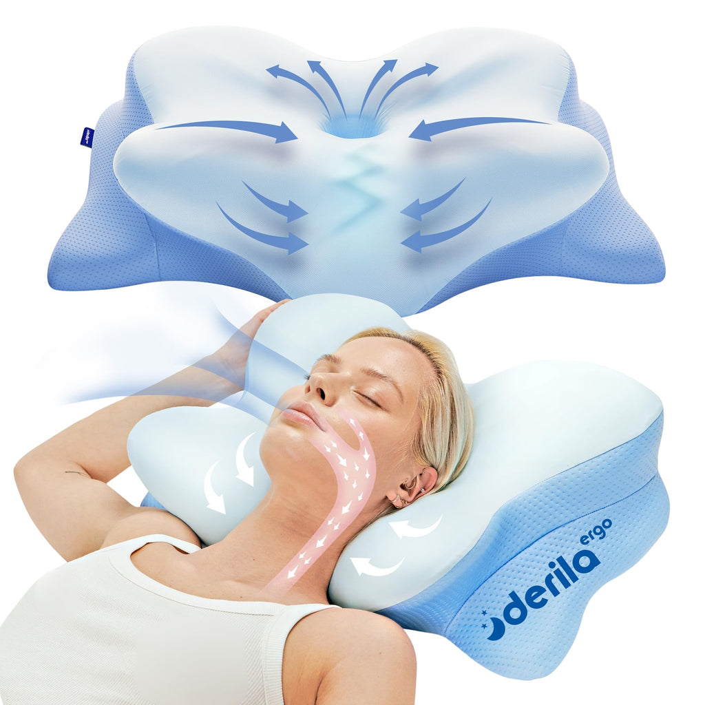 Derila Ergo Cervical Neck Pillow for Sleeping Pillow Contour Memory Foam Pillows for Back, Side Sleeper Pillows 21.25 x 14.17 x 4.72 inches - Martin Corner Bedding