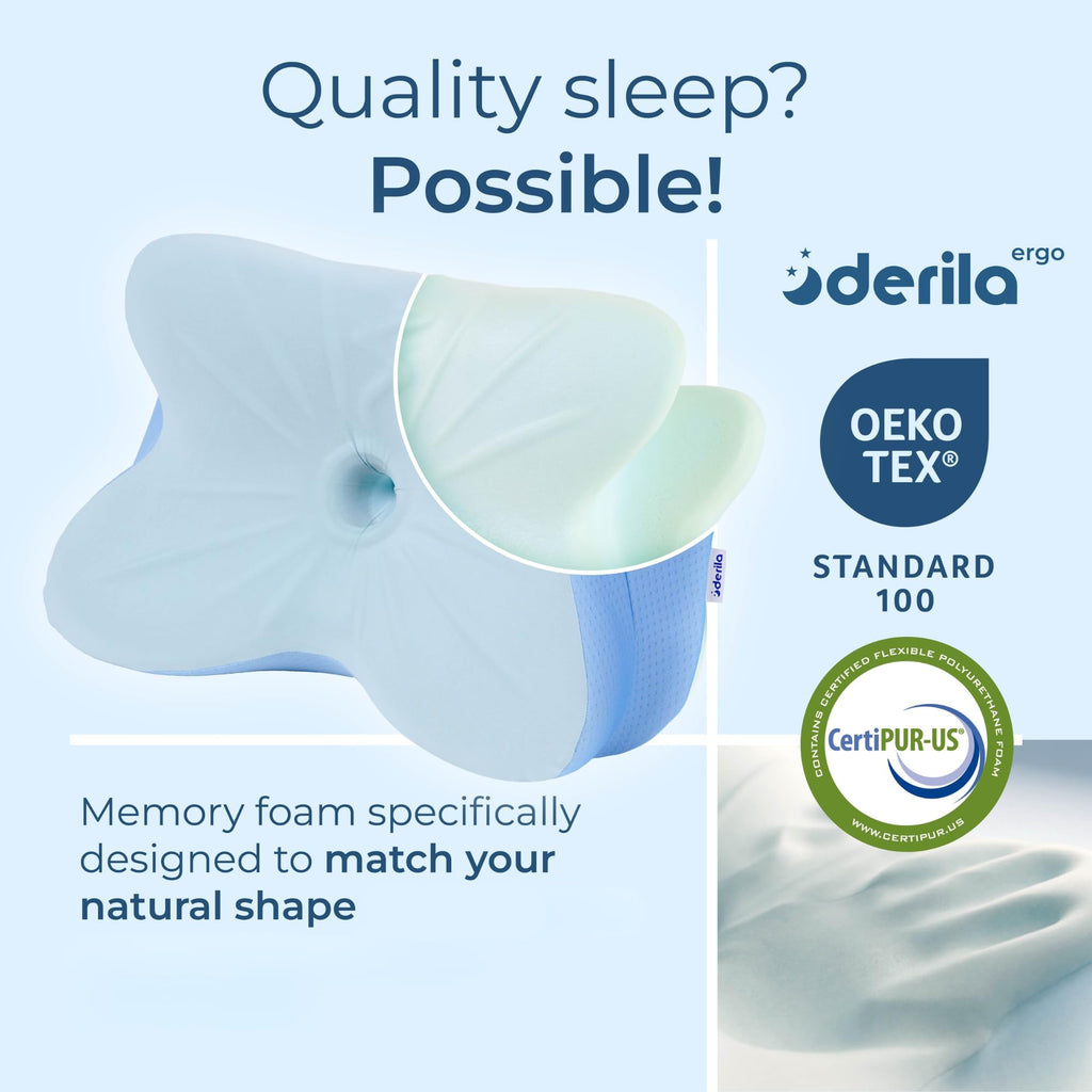 Derila Ergo Cervical Neck Pillow for Sleeping Pillow Contour Memory Foam Pillows for Back, Side Sleeper Pillows 21.25 x 14.17 x 4.72 inches - Martin Corner Bedding