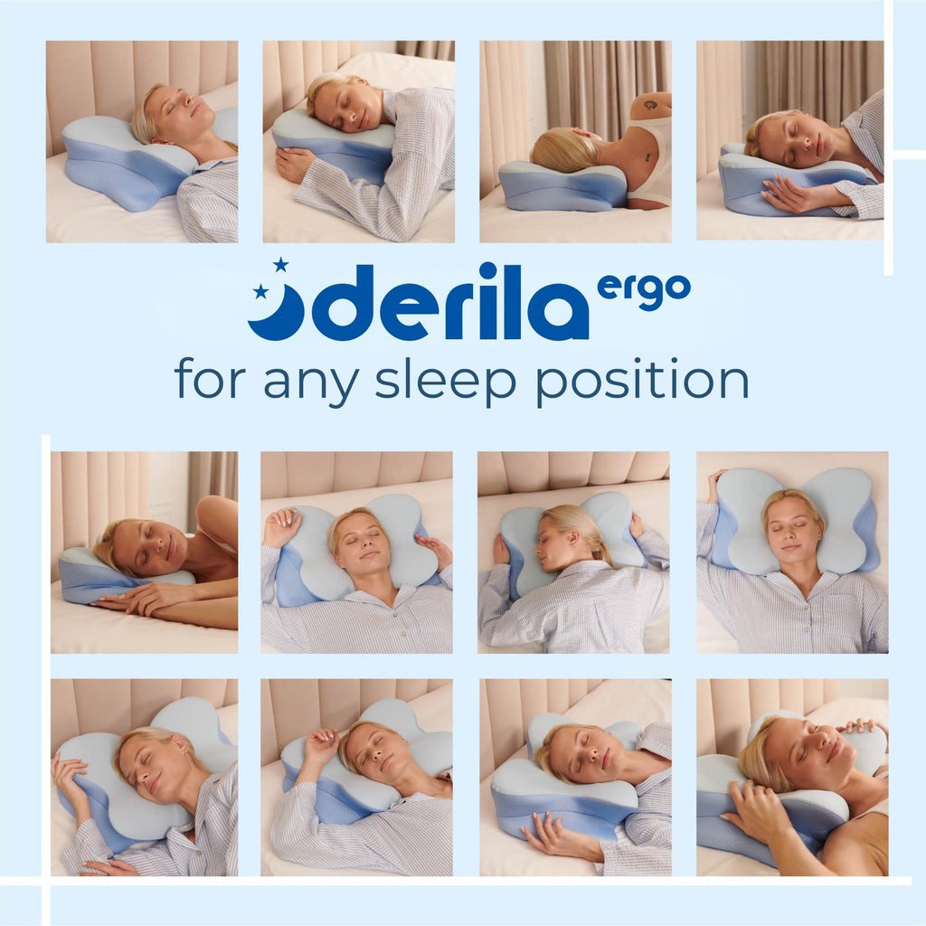 Derila Ergo Cervical Neck Pillow for Sleeping Pillow Contour Memory Foam Pillows for Back, Side Sleeper Pillows 21.25 x 14.17 x 4.72 inches - Martin Corner Bedding