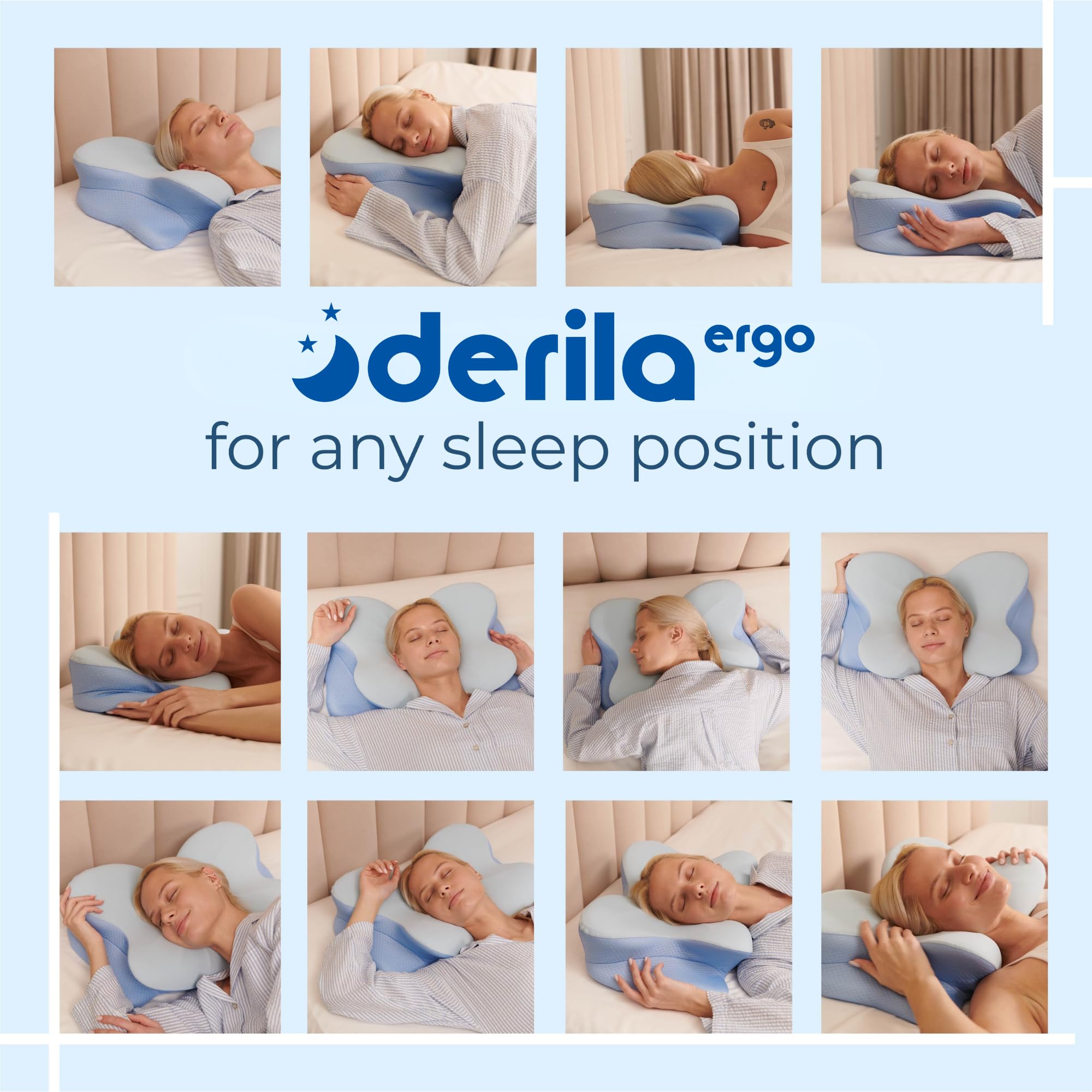 Derila Ergo Cervical Neck Pillow for Sleeping Pillow Contour Memory Foam Pillows for Back, Side Sleeper Pillows 21.25 x 14.17 x 4.72 inches - Martin Corner Bedding