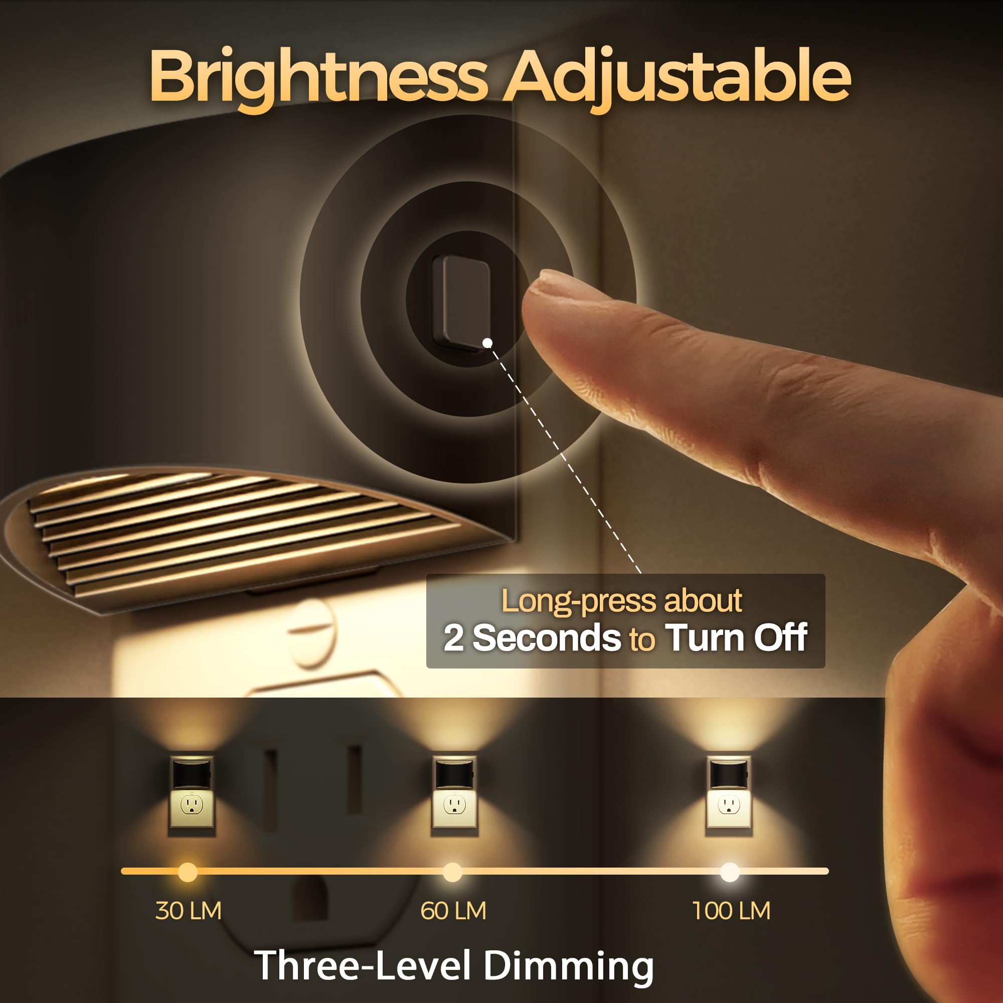 DORESshop LED Night Light[2 Pack], Night Lights Plug into Wall, 3 Level Brightness Adjustable Plug in Night Light, Dusk to Dawn Sensor, Nightlights for Adults, Bedroom, Bathroom, Hallway, 3000K - Martin Corner Bedding