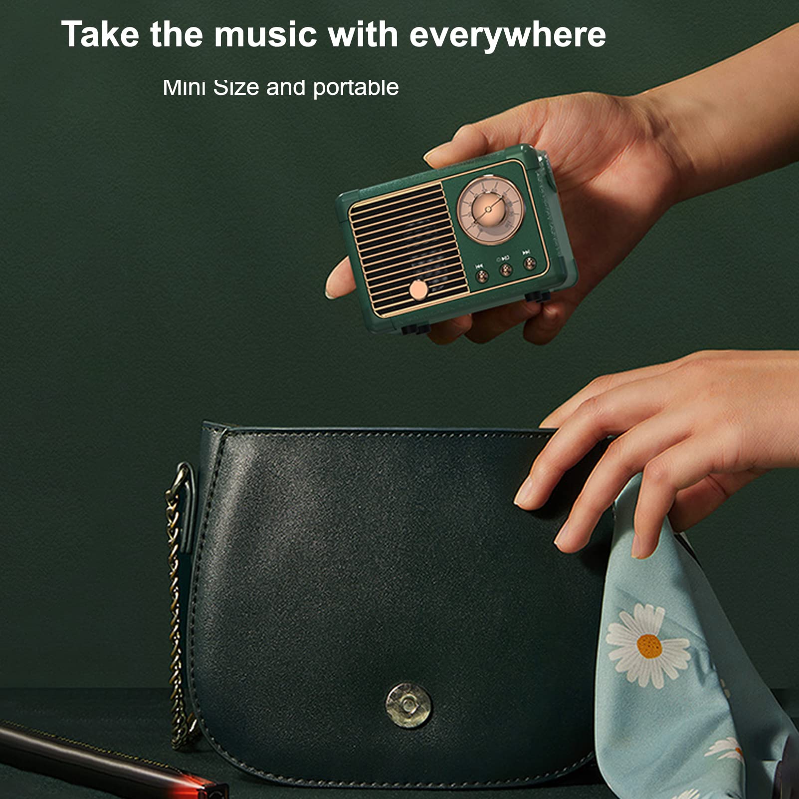 Dosmix Retro Bluetooth Speaker, Vintage Decor, Mini Wireless Bluetooth Speaker, Cute Old Fashion Style for Kitchen Desk Bedroom Office Party Outdoor Accessories for iPhone Android (Green) - Martin Corner Bedding