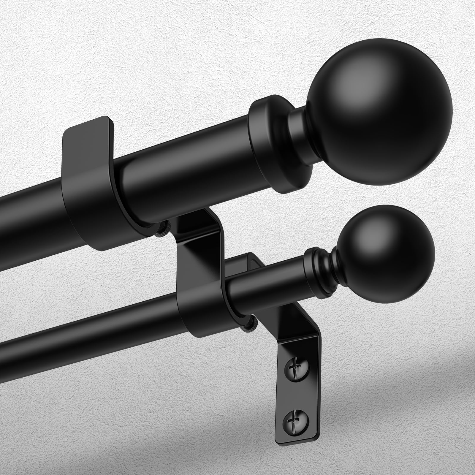 Double Curtain Rod, 1 Inch Black Dual Curtain Rods for Windows 30 to 72 Inch, Decorative Adjustable Heavy Duty Telescopic Spliced Window Treatment Rods Set for Bedroom Living Room Farmhouse - Martin Corner Bedding