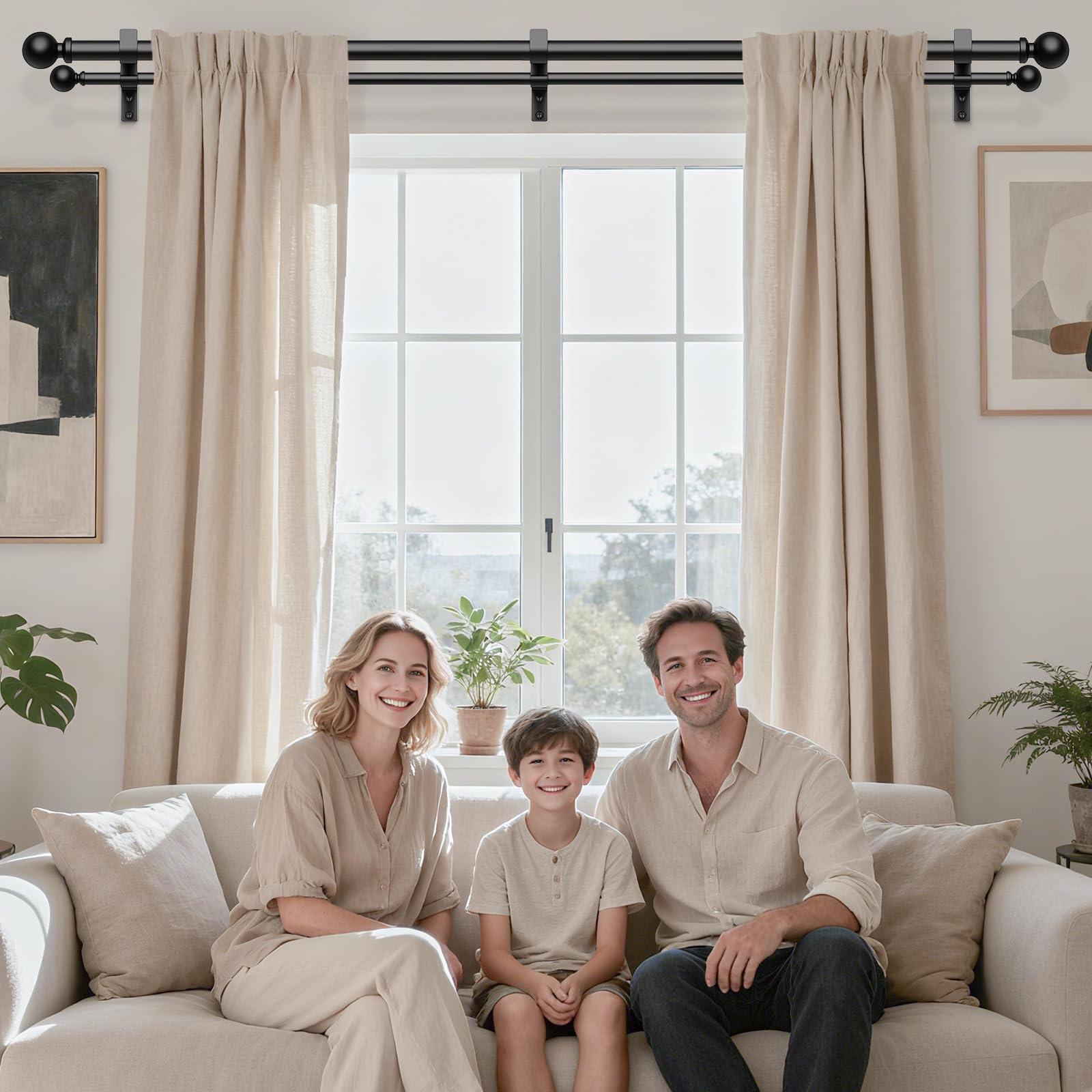 Double Curtain Rod, 1 Inch Black Dual Curtain Rods for Windows 30 to 72 Inch, Decorative Adjustable Heavy Duty Telescopic Spliced Window Treatment Rods Set for Bedroom Living Room Farmhouse - Martin Corner Bedding