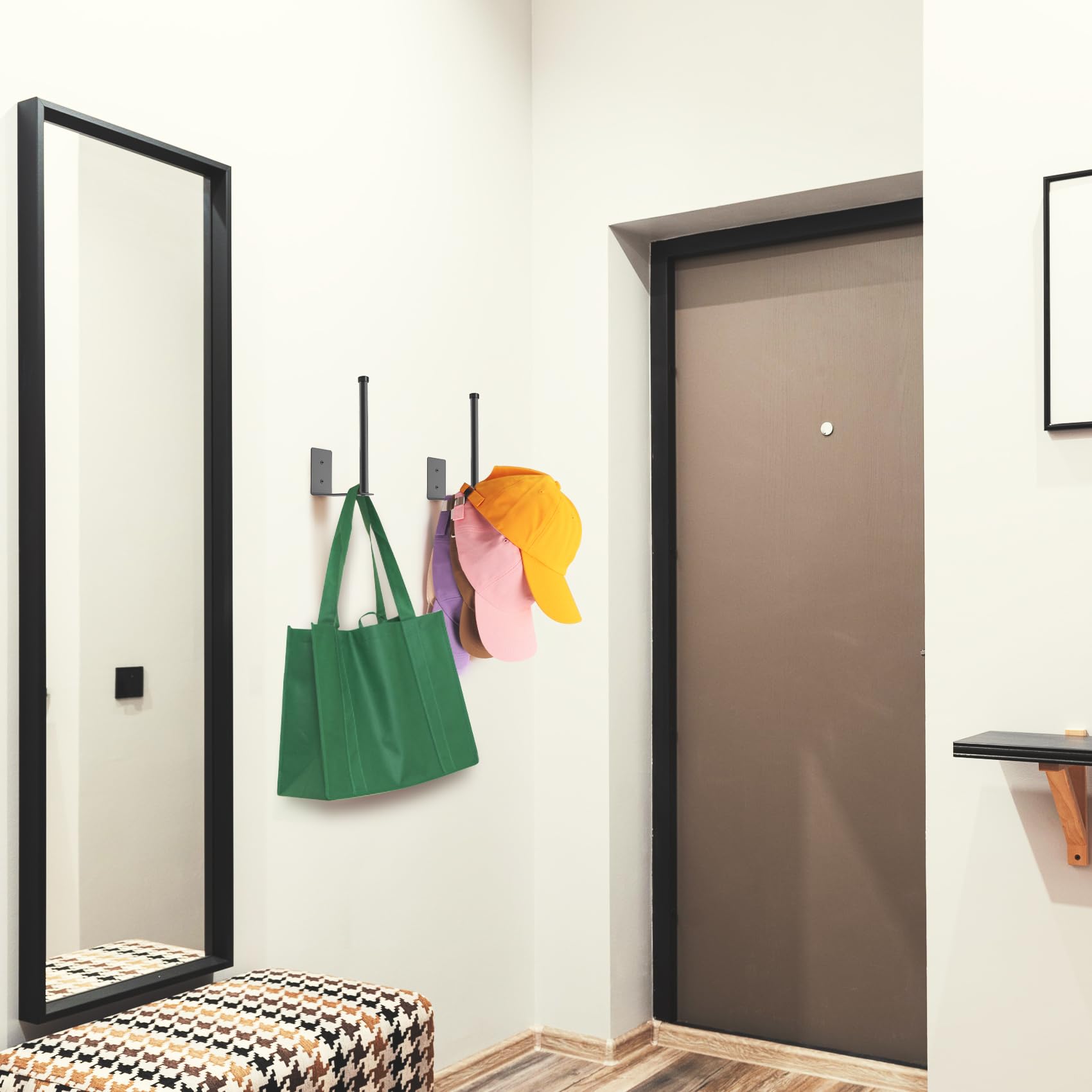 Durmmur 2 Pack Hat Racks for Baseball Caps, Stainless Steel Hat Organizer for Baseball Cap, Hat Holder Storage Organizer, Hat Hanger Strong Adhesive/Wall Drilled for Door, Bedroom, Closet(Black 6 in) - Martin Corner Bedding