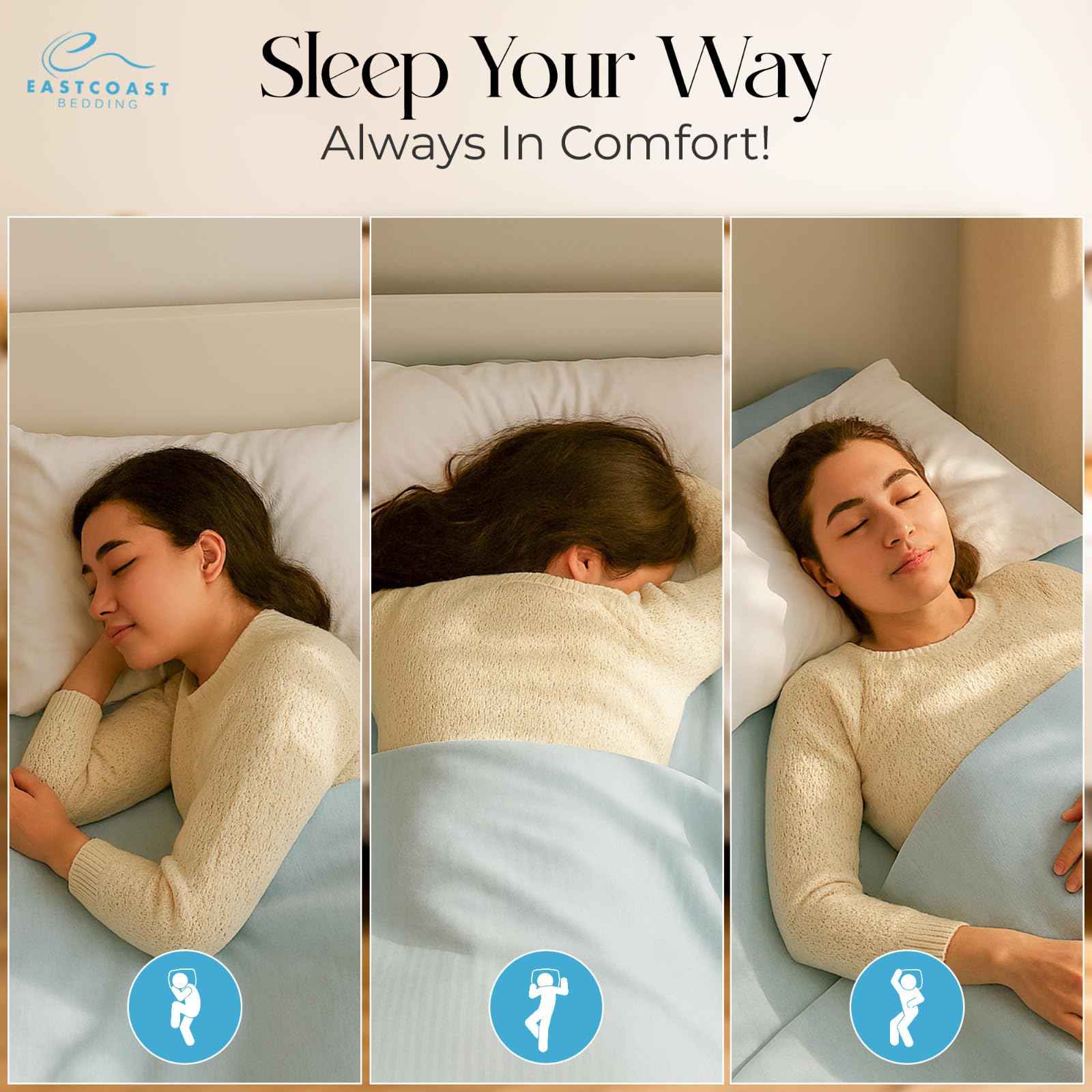 East Coast Bedding Cozy Dream Goose Feather and Down Pillows - RDS Certified, 100% Cotton Cover, Hotel Collection, Bed Sleeping, Medium Support, Standard 2 Pack - Martin Corner Bedding