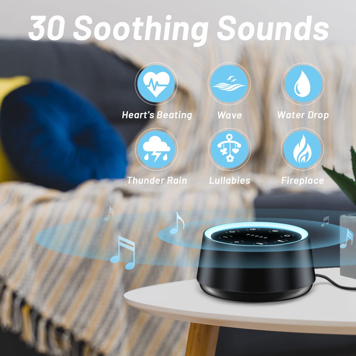 EasyHome Sleep Sound Machine White Noise Machines with 30 Soothing Sounds 12 Adjustable Night Light 10 Adjustment Brightness 32 Levels of Volume 5 Timers and Memory Function Home Travel Office - Martin Corner Bedding