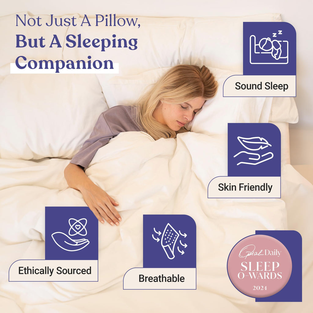 FluffCo Zen Fluff™ Down Standard/Queen Pillow with 600 Fill Power White Duck Down Stomach Sleeper Pillows - Luxury Hotel Quality 300 Thread Count - 100% Cotton Feather Pillows (Queen Size 1 Pack) - Martin Corner Bedding