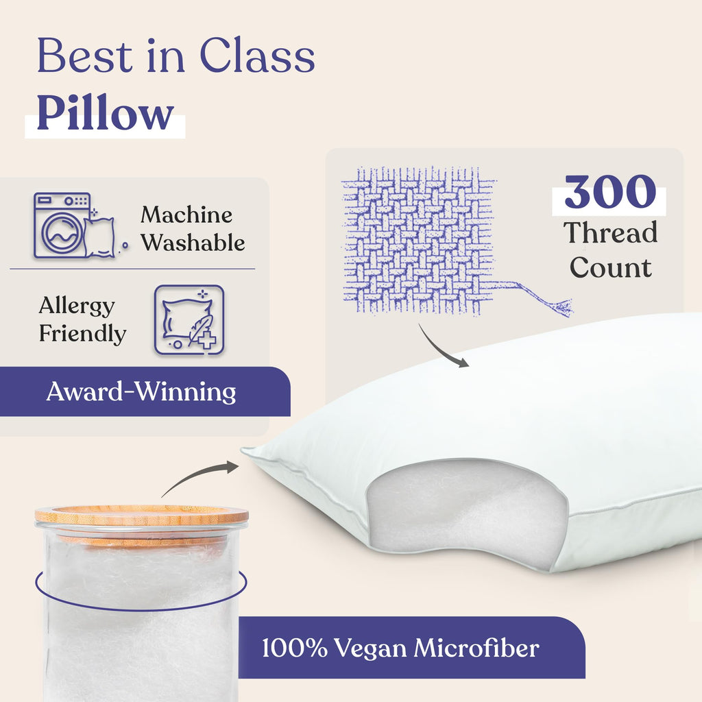 FluffCo Zen Fluff™ Down Standard/Queen Pillow with 600 Fill Power White Duck Down Stomach Sleeper Pillows - Luxury Hotel Quality 300 Thread Count - 100% Cotton Feather Pillows (Queen Size 1 Pack) - Martin Corner Bedding