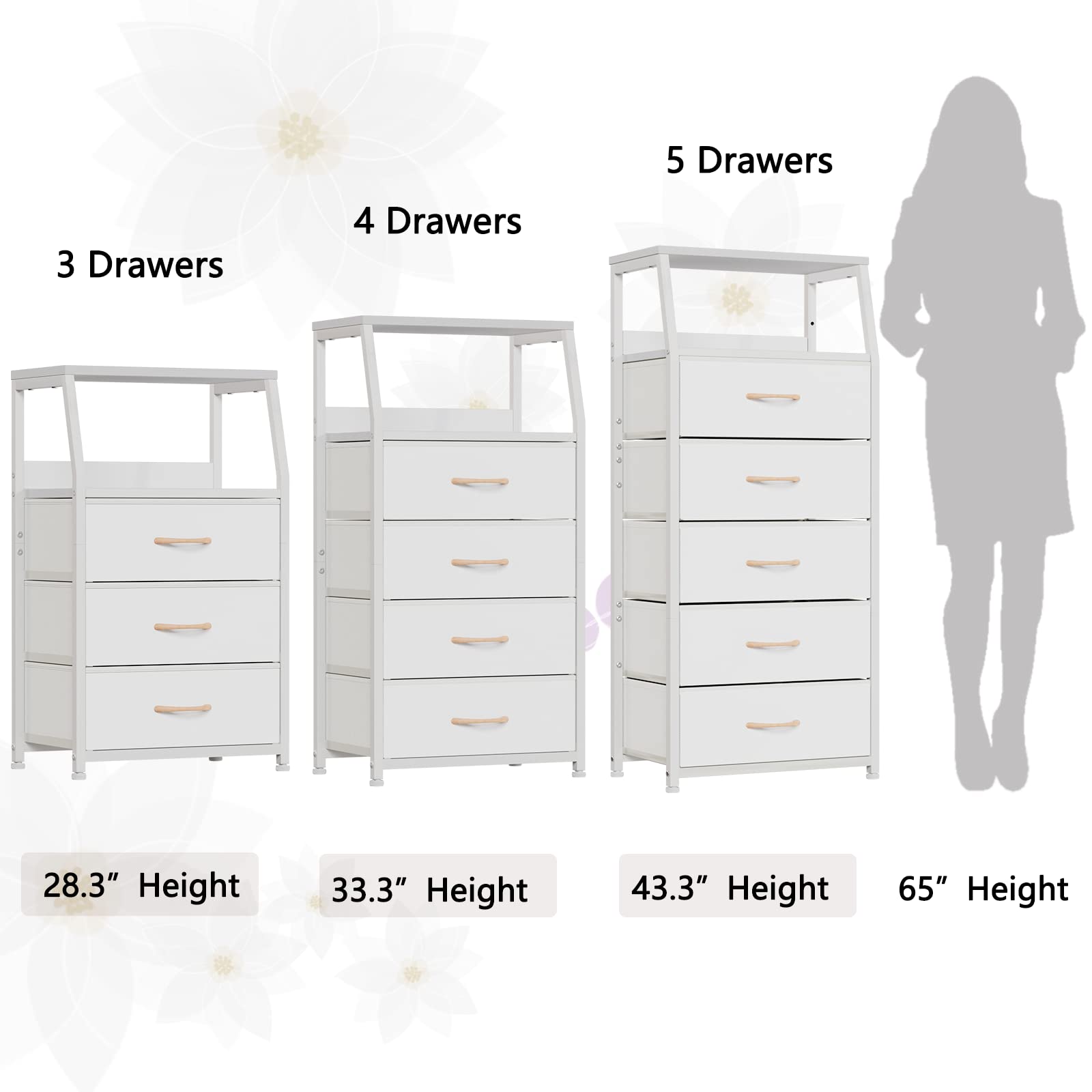 Furnulem White Dresser with 5 Drawers, Vertical Storage Tower Fabric Dresser for Bedroom, Hallway, Entryway, Nursery, Closet Organizer, Nightstand Bedside Table Furniture, Sturdy Steel Frame, Wood Top - Martin Corner Bedding