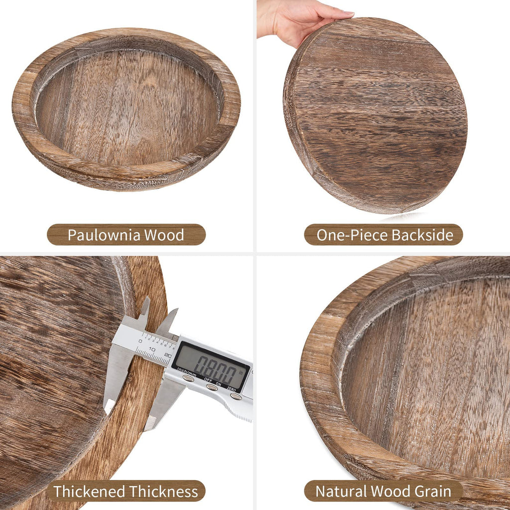 Hanobe Candle Plate Holder Tray: Round Wood Decorative Candle Plate Decor Farmhouse Table Centerpiece Rustic Wood Tealight Pillar Trays for Christmas Wedding Halloween Home Decor - Martin Corner Bedding