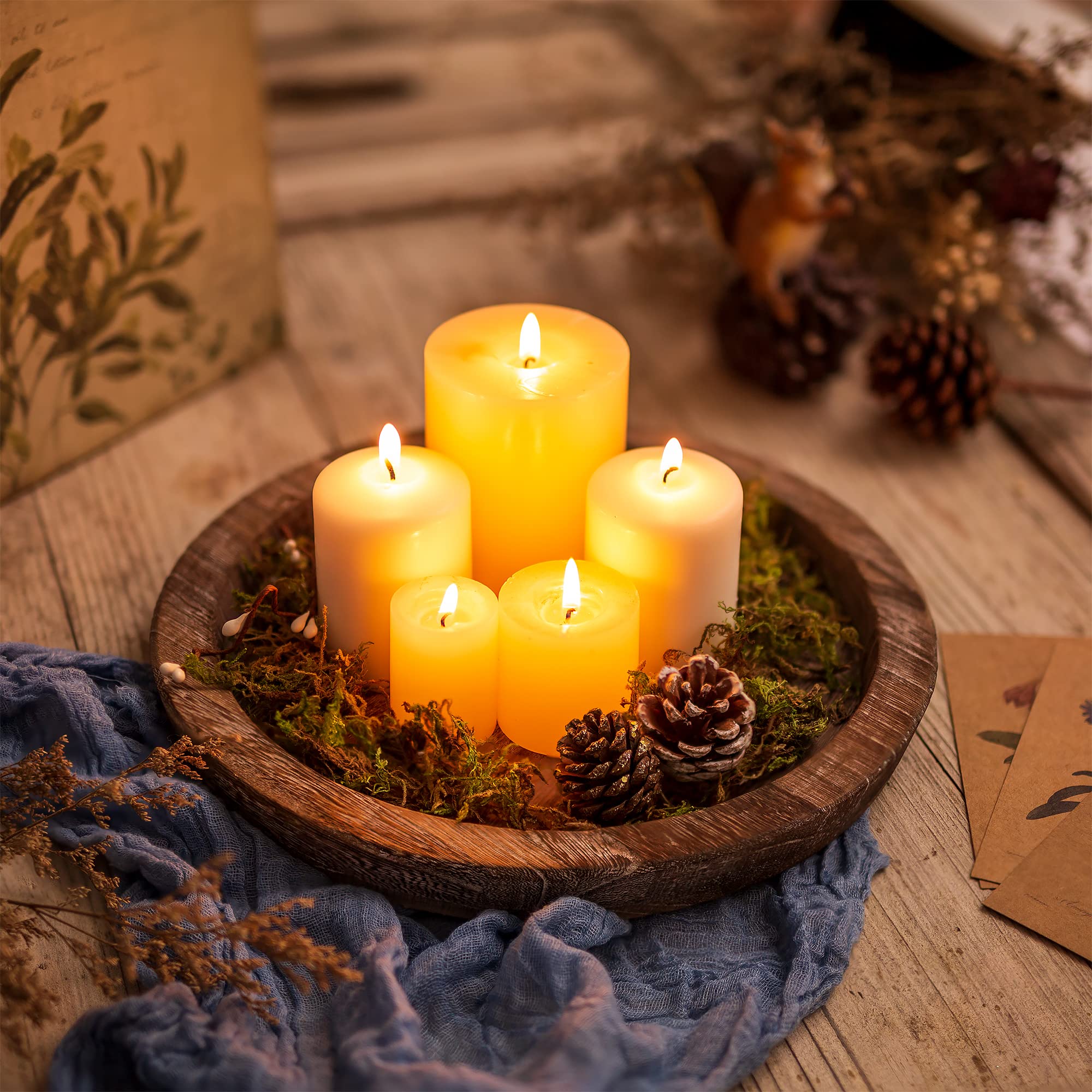 Hanobe Candle Plate Holder Tray: Round Wood Decorative Candle Plate Decor Farmhouse Table Centerpiece Rustic Wood Tealight Pillar Trays for Christmas Wedding Halloween Home Decor - Martin Corner Bedding