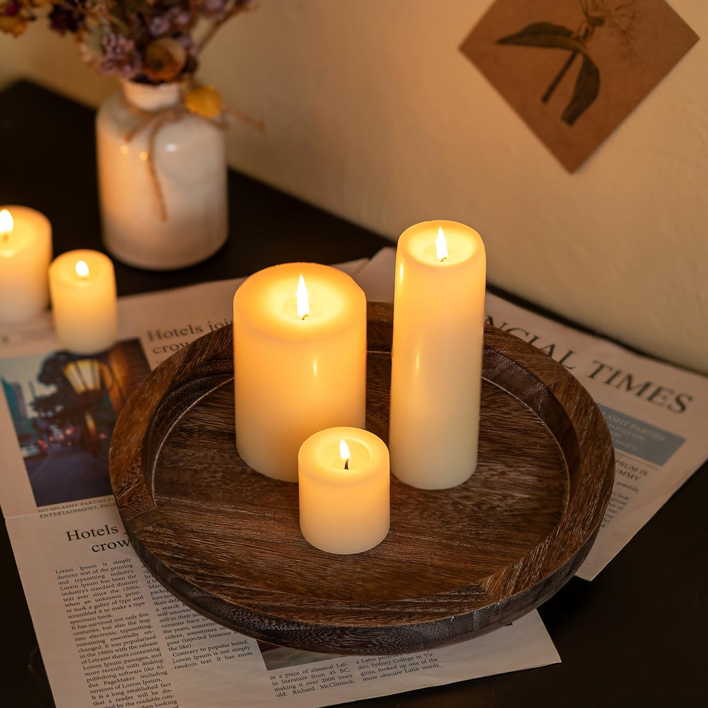 Hanobe Candle Plate Holder Tray: Round Wood Decorative Candle Plate Decor Farmhouse Table Centerpiece Rustic Wood Tealight Pillar Trays for Christmas Wedding Halloween Home Decor - Martin Corner Bedding