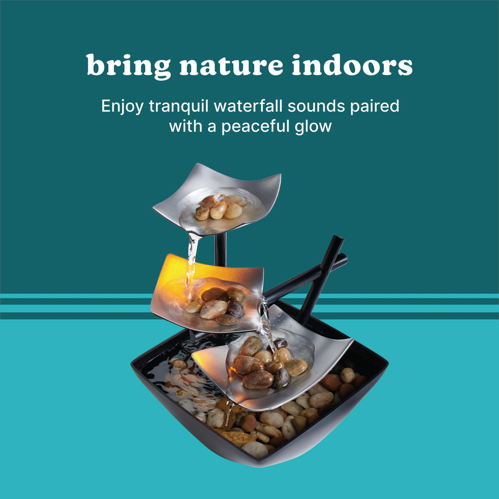 Homedics Tabletop Water Fountain, Home Décor Soothing Sound Machine - Automatic Pump, Deep Basin & Natural River Rocks. Indoor Zen Relaxation for Office, Living Room, or Bedroom, 8.25” Tall - Martin Corner Bedding