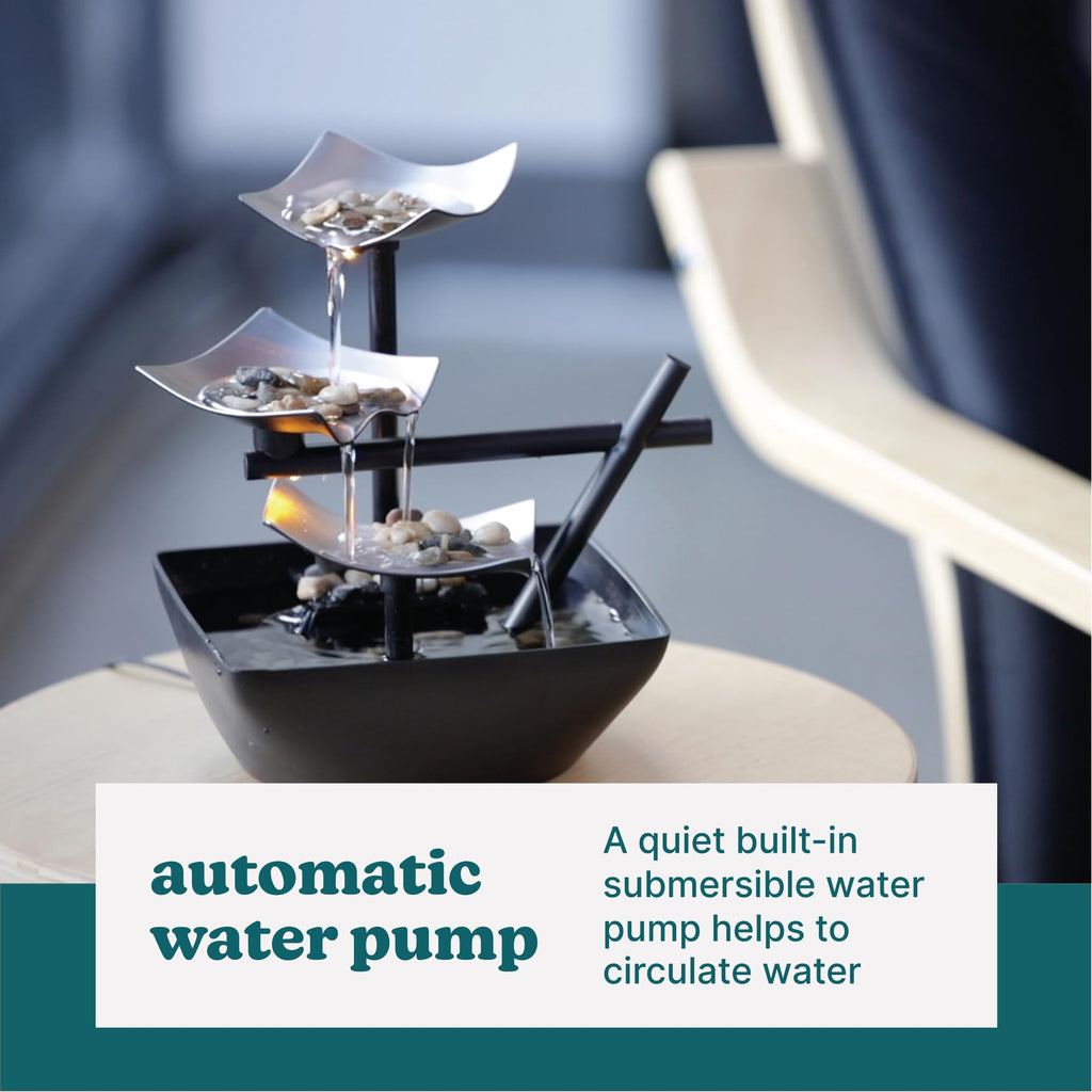 Homedics Tabletop Water Fountain, Home Décor Soothing Sound Machine - Automatic Pump, Deep Basin & Natural River Rocks. Indoor Zen Relaxation for Office, Living Room, or Bedroom, 8.25” Tall - Martin Corner Bedding