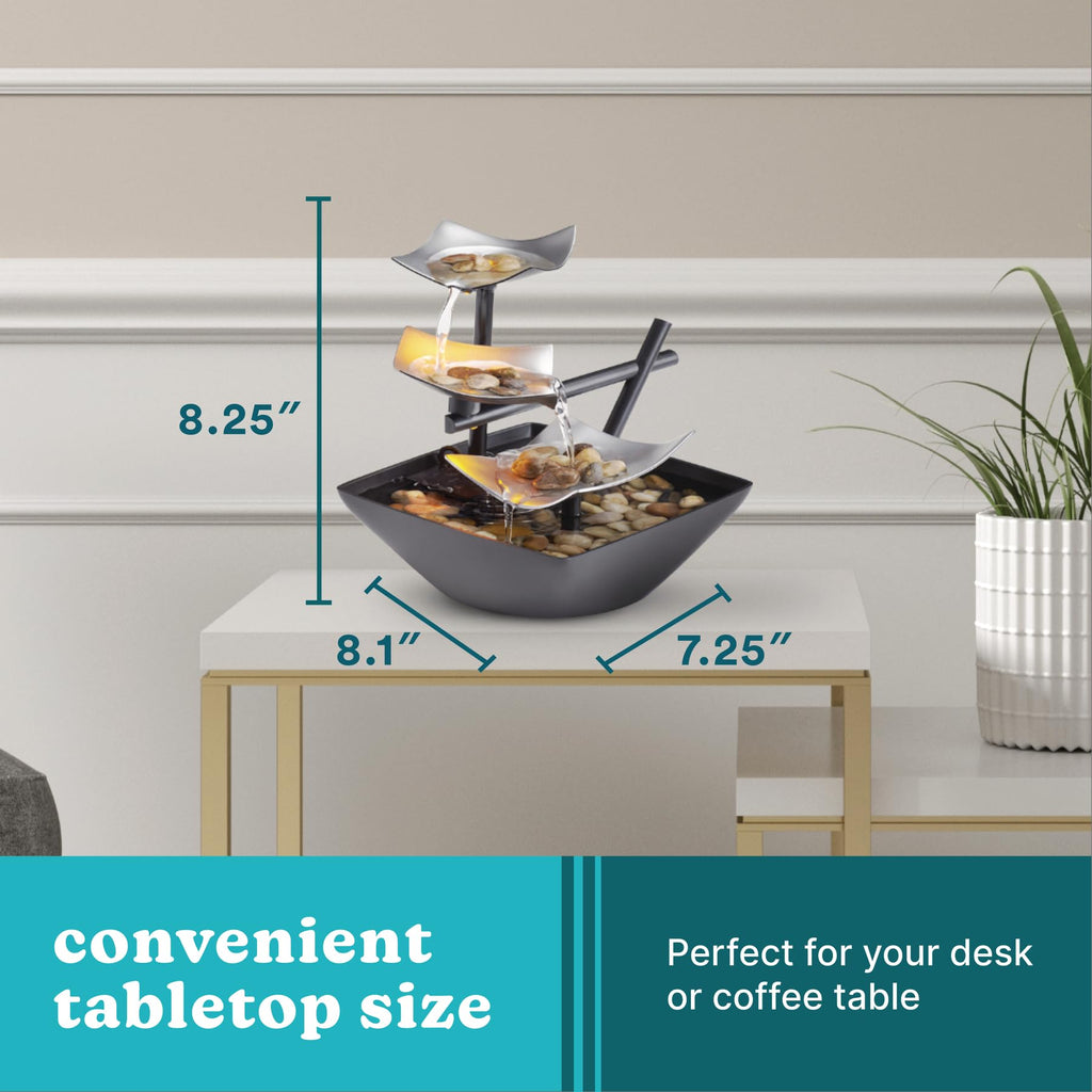 Homedics Tabletop Water Fountain, Home Décor Soothing Sound Machine - Automatic Pump, Deep Basin & Natural River Rocks. Indoor Zen Relaxation for Office, Living Room, or Bedroom, 8.25” Tall - Martin Corner Bedding