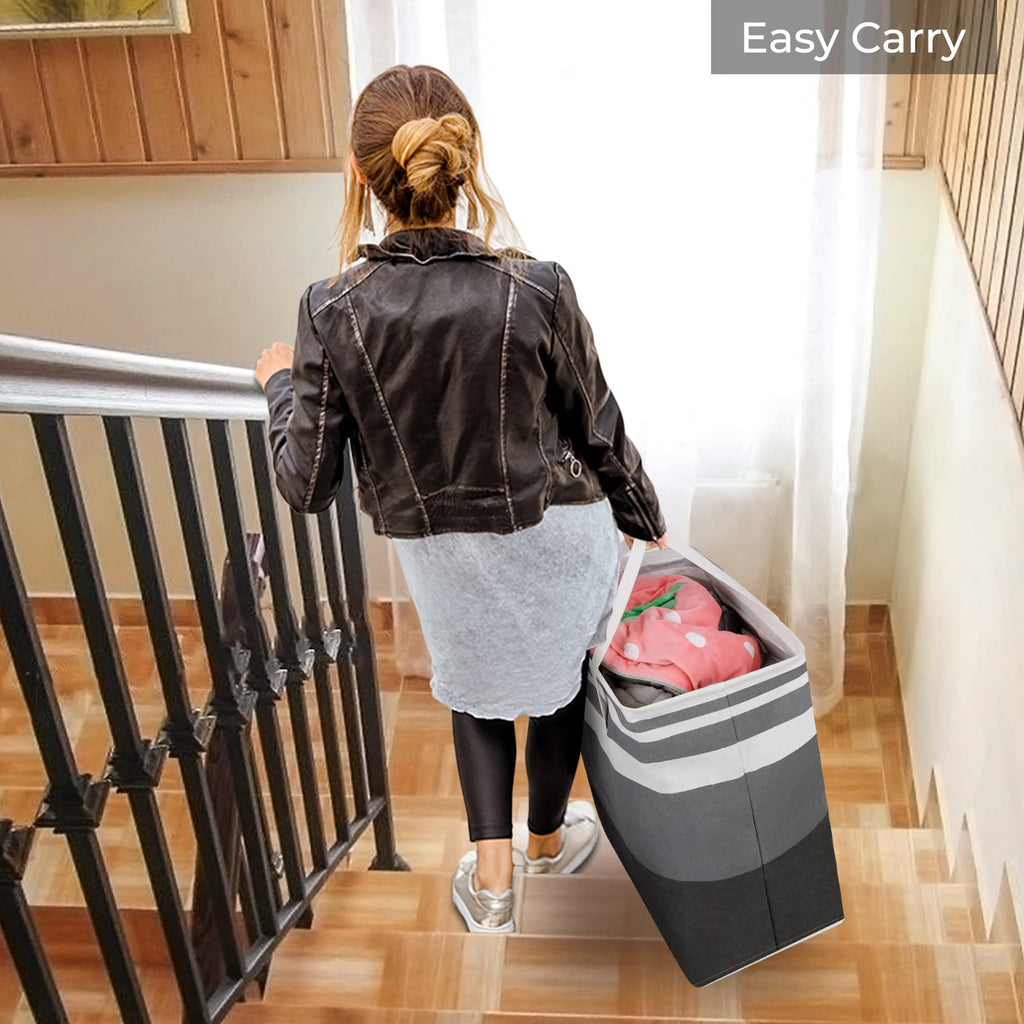 HomeHacks 2 Pack Large Laundry Baskets, Waterproof, Freestanding Laundry Hampers, Collapsible Clothes Hamper with Reinforced Handles in Laundry Room, College Dorm, Bathroom, Bedroom (Grey, 75Lx2) - Martin Corner Bedding
