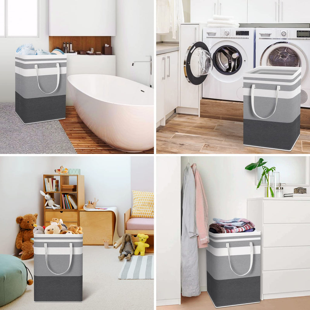 HomeHacks 2 Pack Large Laundry Baskets, Waterproof, Freestanding Laundry Hampers, Collapsible Clothes Hamper with Reinforced Handles in Laundry Room, College Dorm, Bathroom, Bedroom (Grey, 75Lx2) - Martin Corner Bedding