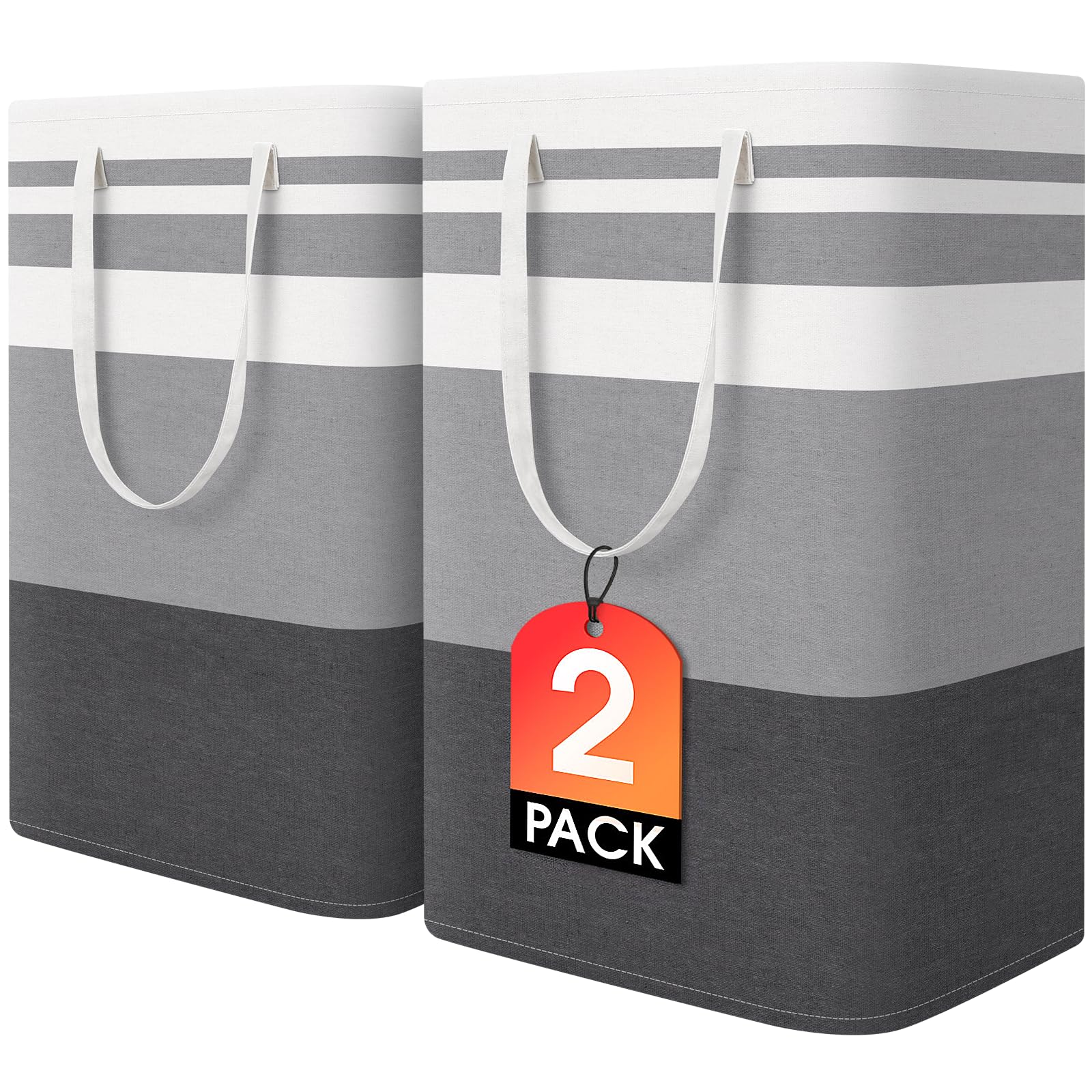 HomeHacks 2 Pack Large Laundry Baskets, Waterproof, Freestanding Laundry Hampers, Collapsible Clothes Hamper with Reinforced Handles in Laundry Room, College Dorm, Bathroom, Bedroom (Grey, 75Lx2) - Martin Corner Bedding