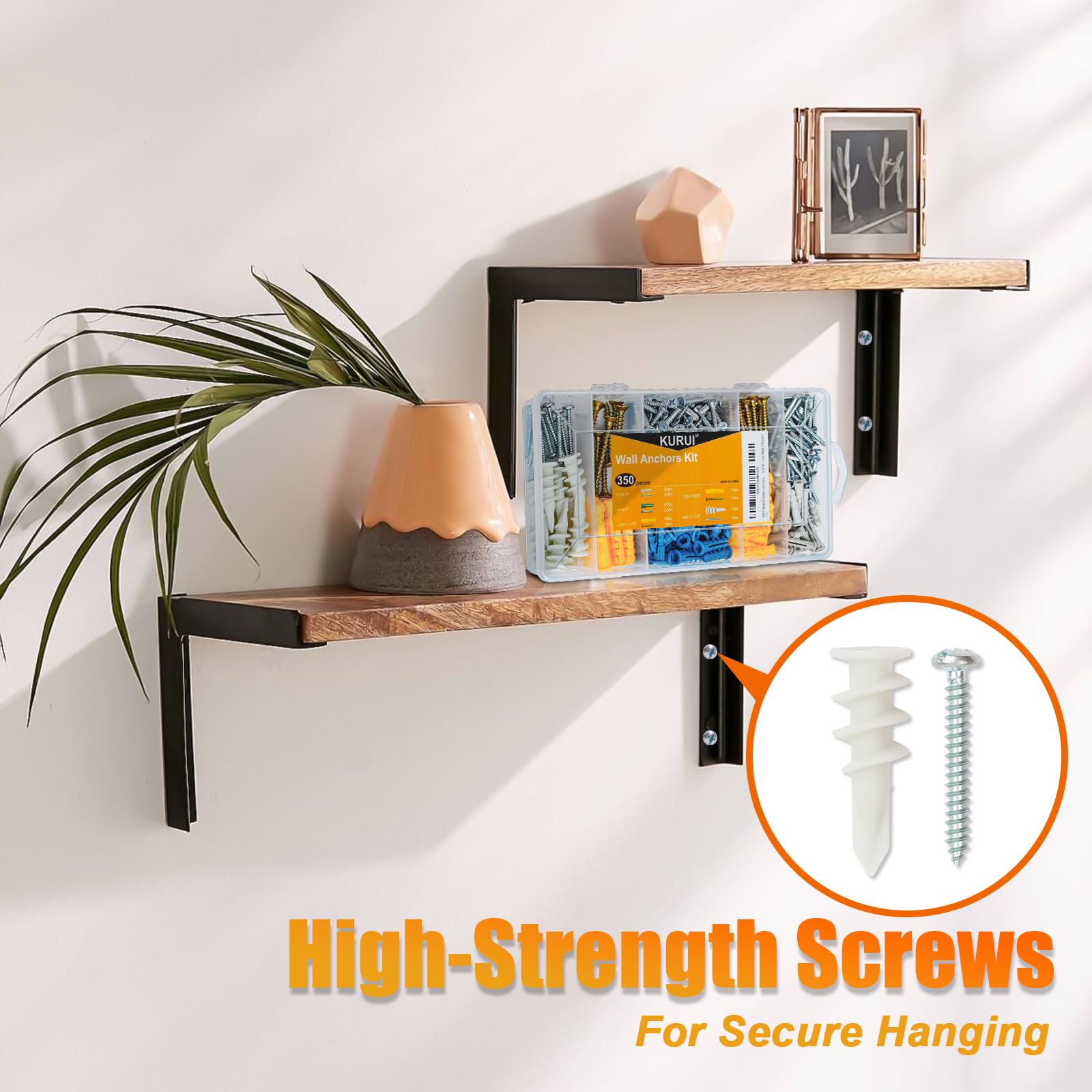 KURUI Drywall Anchors Assortment Kit for Sheetrock Concrete Brick, 350Pcs Wall Anchors and Flat Head Screws, 5 Sizes Picture Hanging Set for Bedroom/Office Wall Art Decor, House Warming Gifts New Home - Martin Corner Bedding