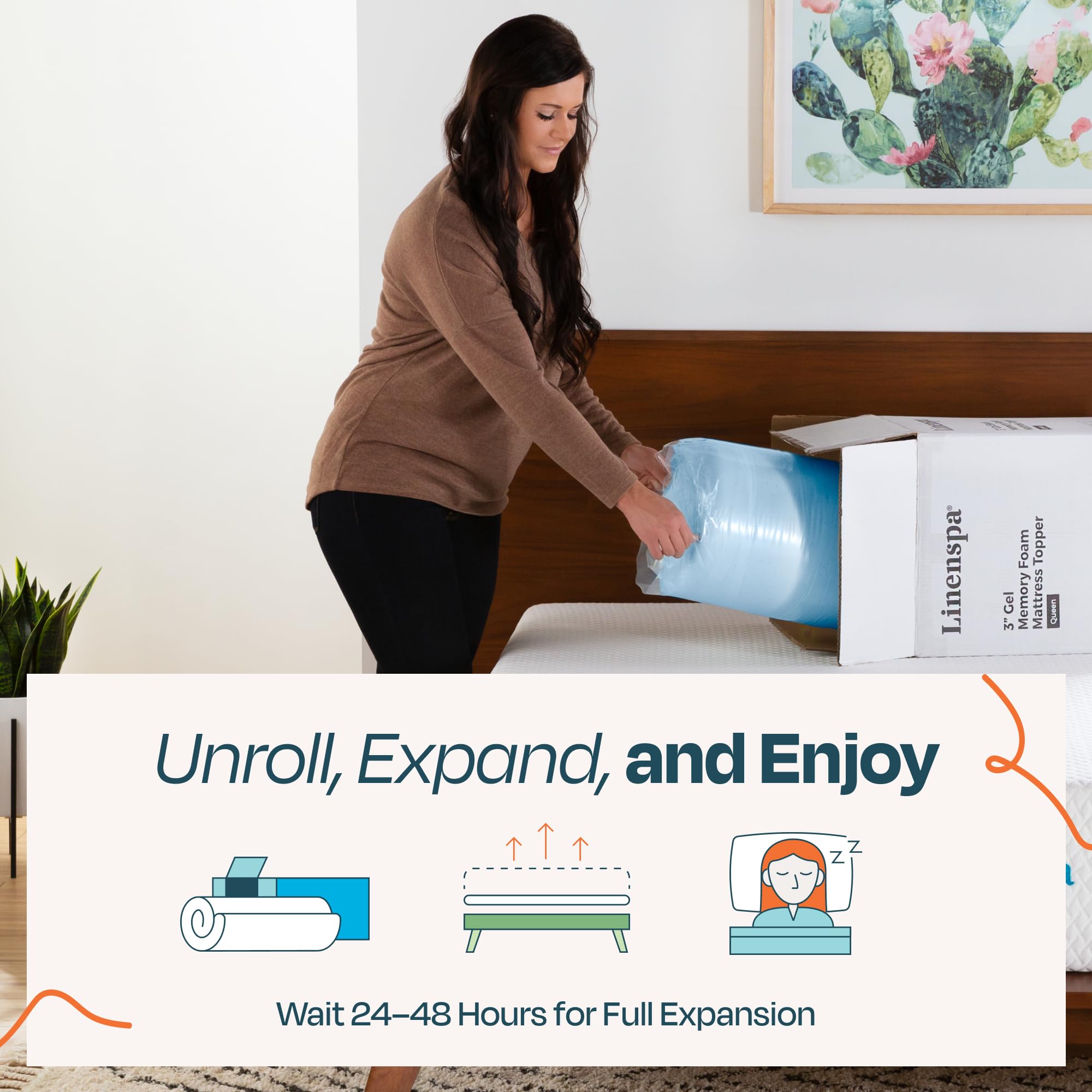 LINENSPA Memory Foam Mattress Topper - 2 Inch Gel Infused Memory Foam - Plush Feel - Cooling and Pressure Relieving - CertiPUR Certified - Dorm Room Essentials - Queen Size - Martin Corner Bedding