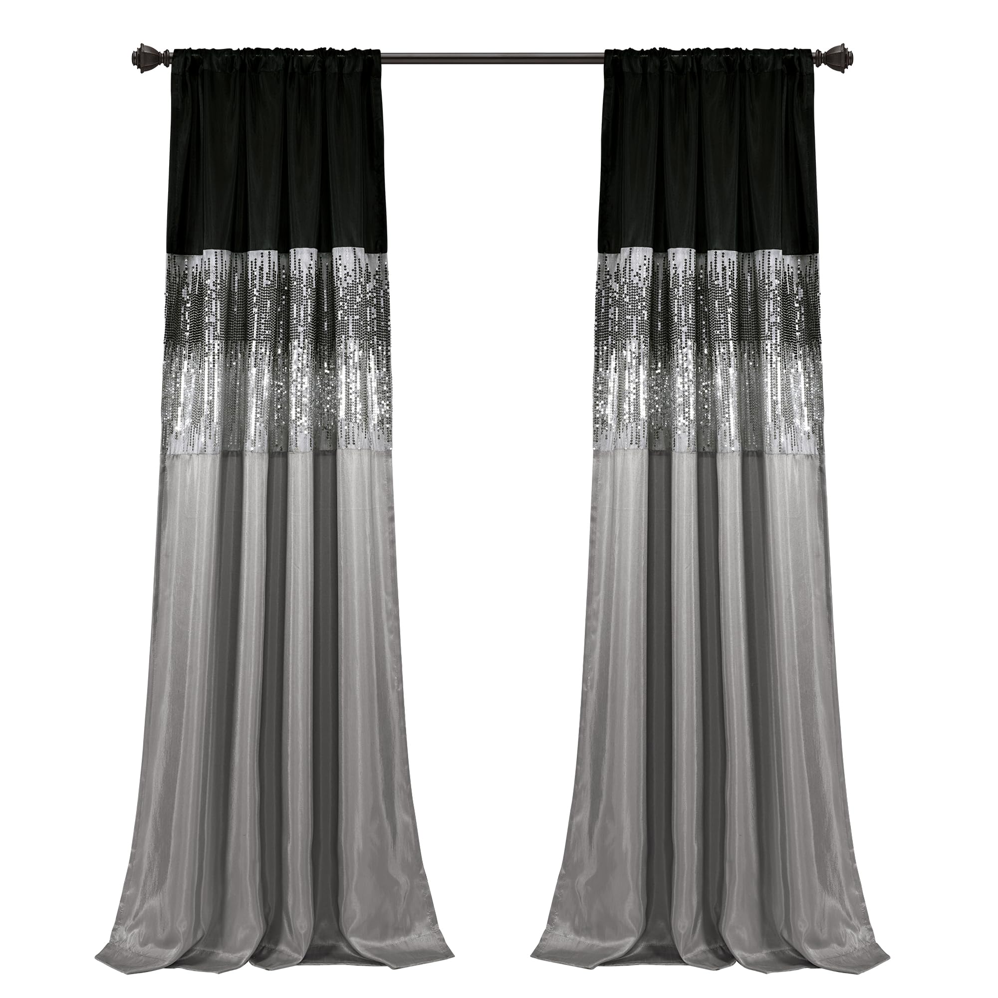 Lush Decor Night Sky Window Curtain Panel, Single 42"W x 84"L Black & Gray - Sequin Backdrop Curtain - Room Darkening Curtains For Bedroom - Glam Decor - Martin Corner Bedding