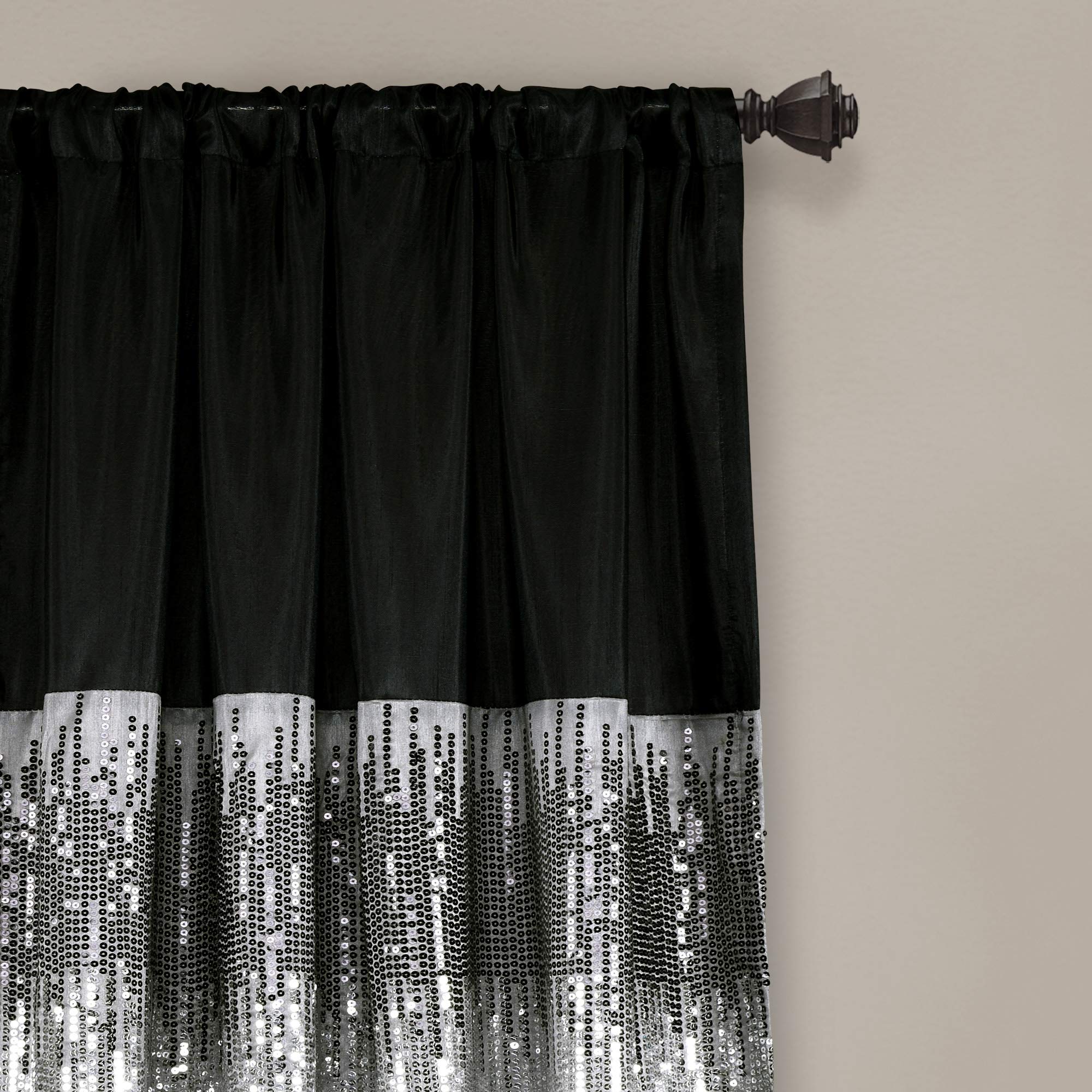 Lush Decor Night Sky Window Curtain Panel, Single 42"W x 84"L Black & Gray - Sequin Backdrop Curtain - Room Darkening Curtains For Bedroom - Glam Decor - Martin Corner Bedding