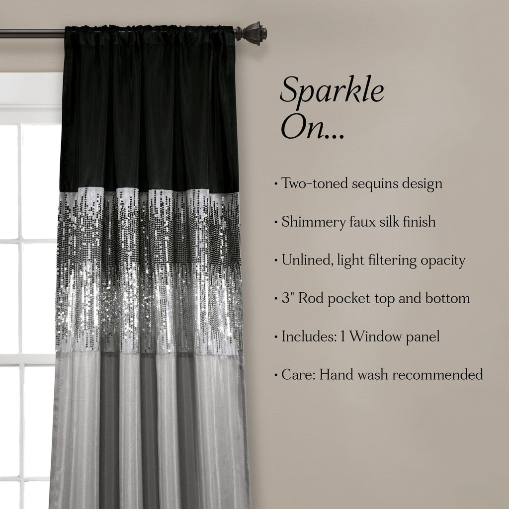 Lush Decor Night Sky Window Curtain Panel, Single 42"W x 84"L Black & Gray - Sequin Backdrop Curtain - Room Darkening Curtains For Bedroom - Glam Decor - Martin Corner Bedding