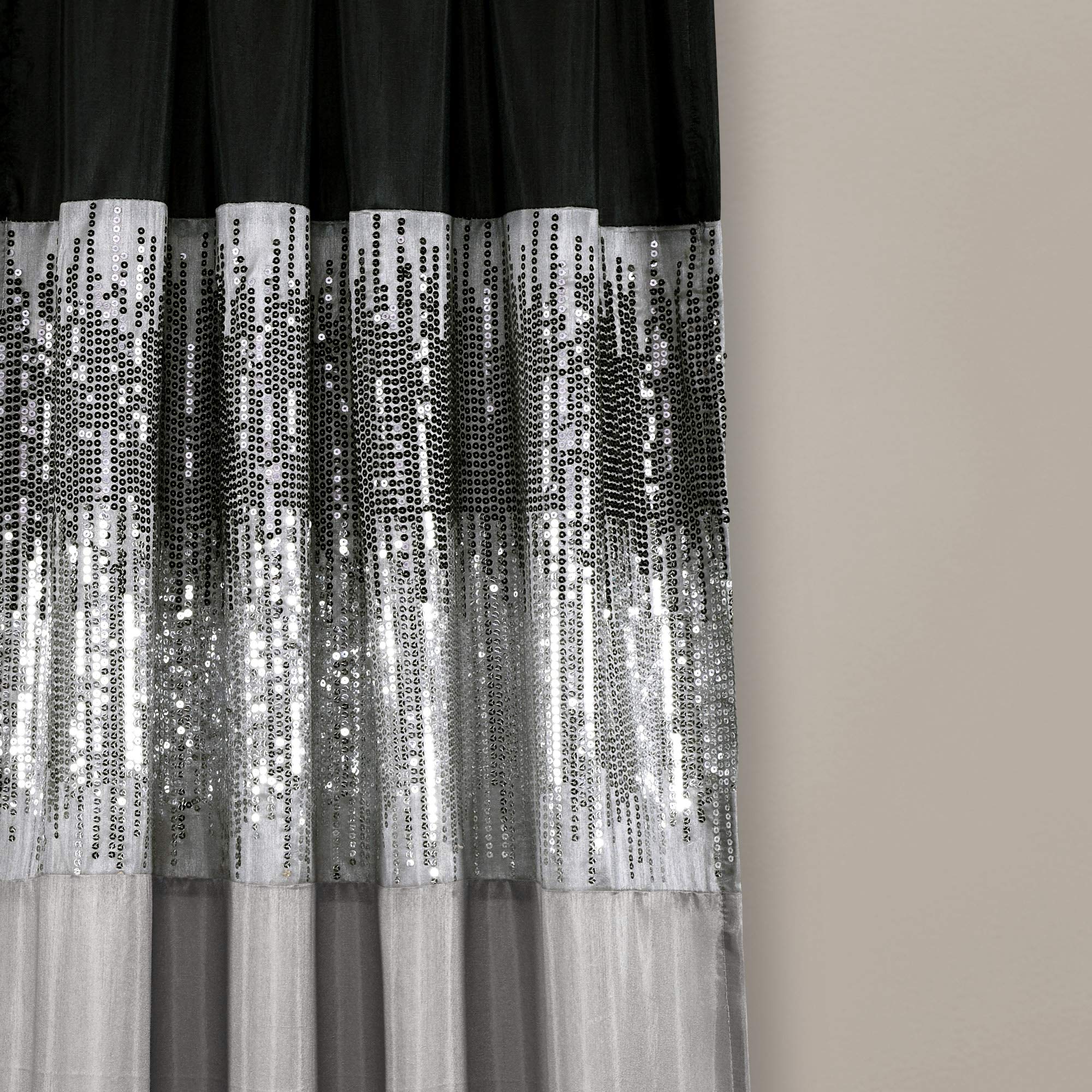 Lush Decor Night Sky Window Curtain Panel, Single 42"W x 84"L Black & Gray - Sequin Backdrop Curtain - Room Darkening Curtains For Bedroom - Glam Decor - Martin Corner Bedding