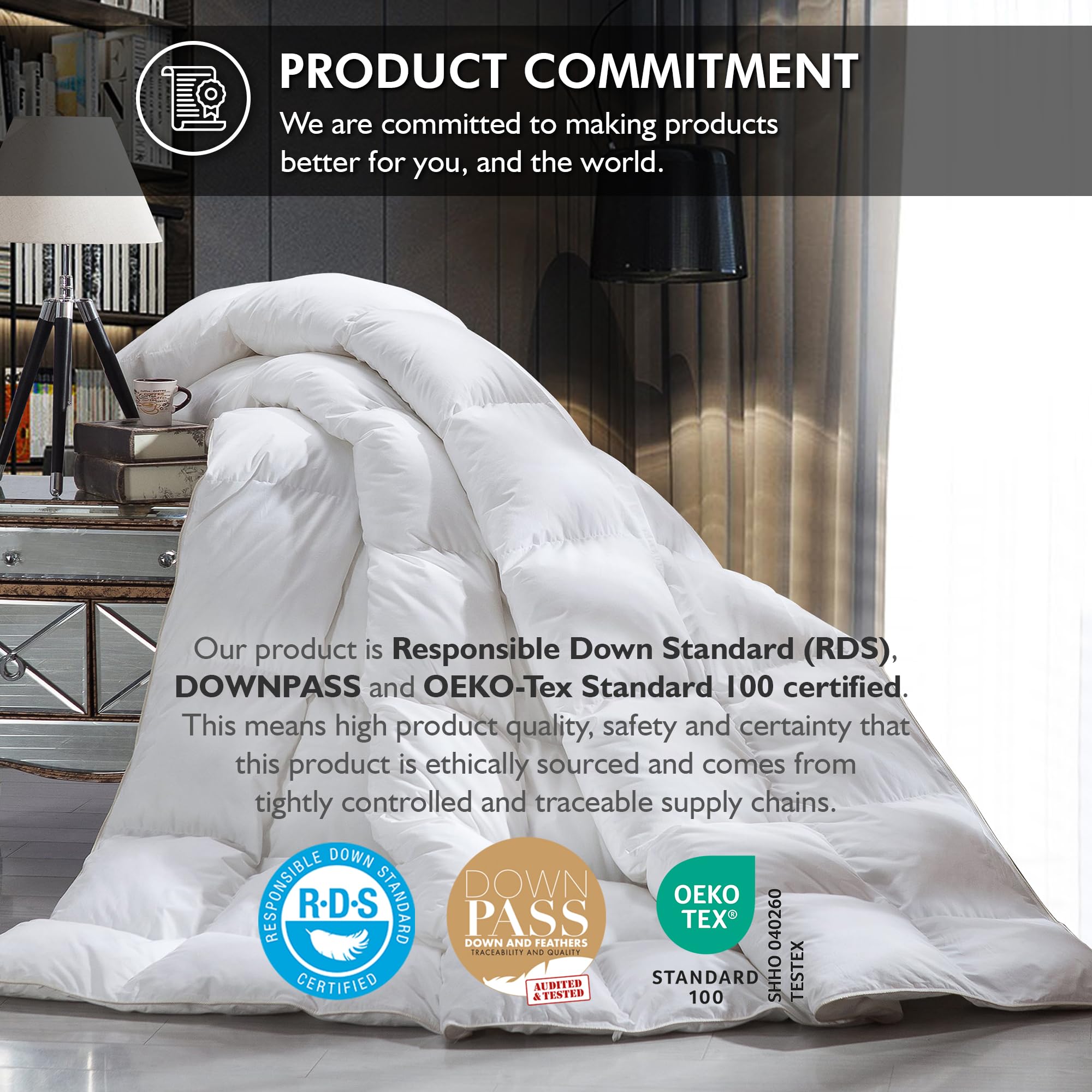 Luxurious Full Size Goose Down Fiber Waterfowl Feather Fiber Comforter Duvet, 100% Egyptian Cotton Cover, 45 oz. Fill Weight, Baffle Box Design, White Solid - Martin Corner Bedding